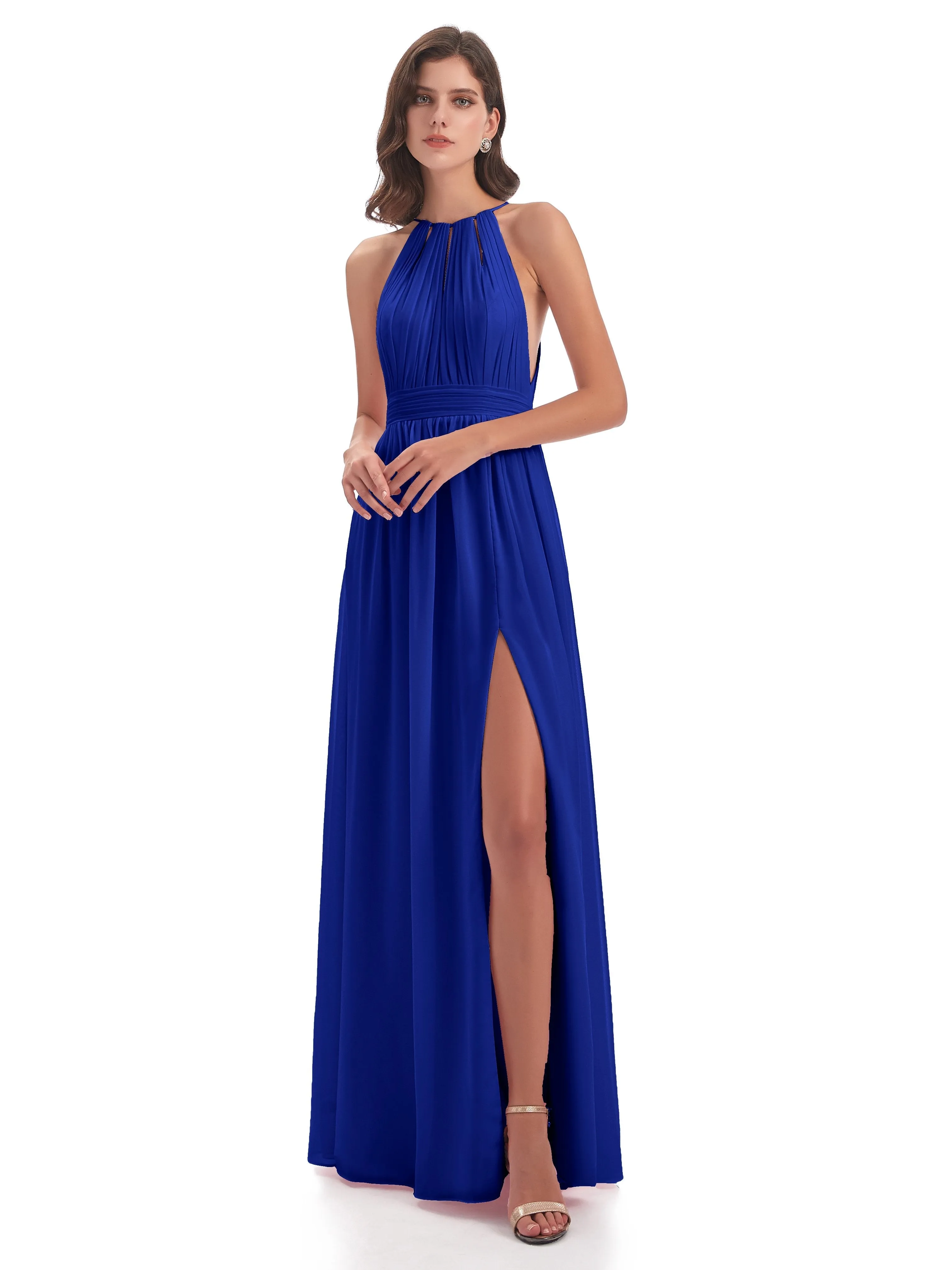 Harriet Exquisite Halter Split Long Chiffon Bridesmaid Dresses