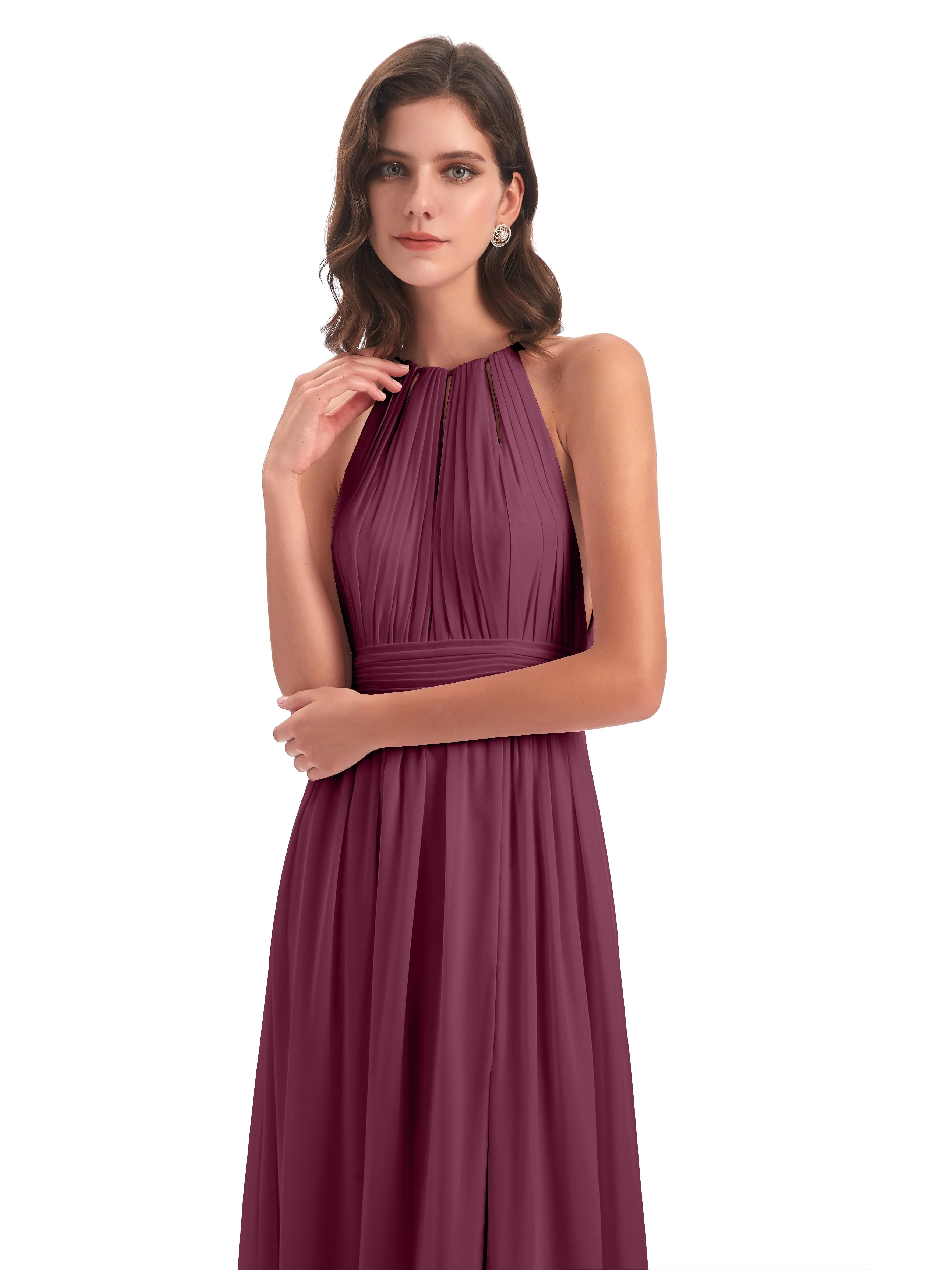 Harriet Exquisite Halter Split Long Chiffon Bridesmaid Dresses