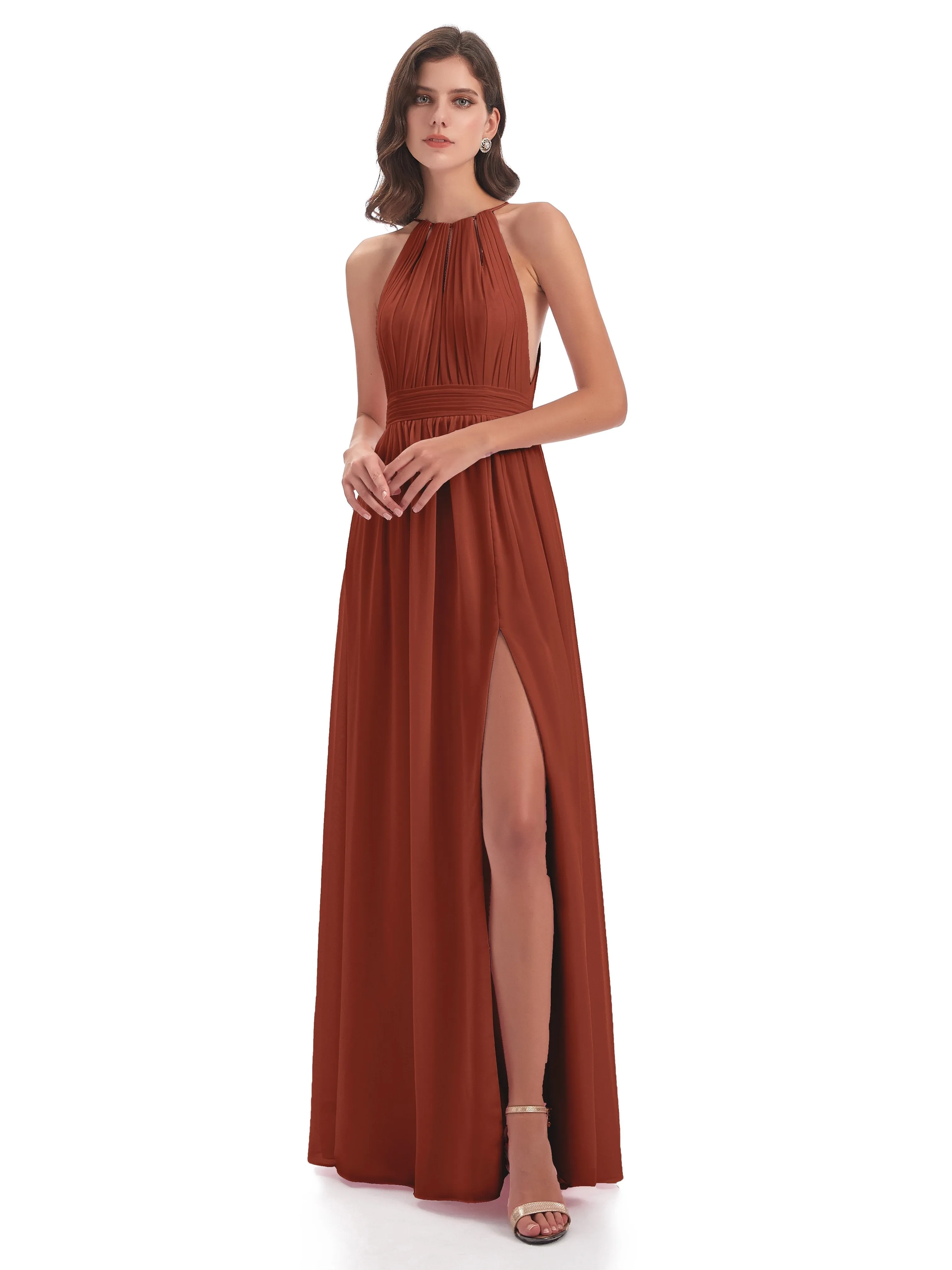 Harriet Exquisite Halter Split Long Chiffon Bridesmaid Dresses