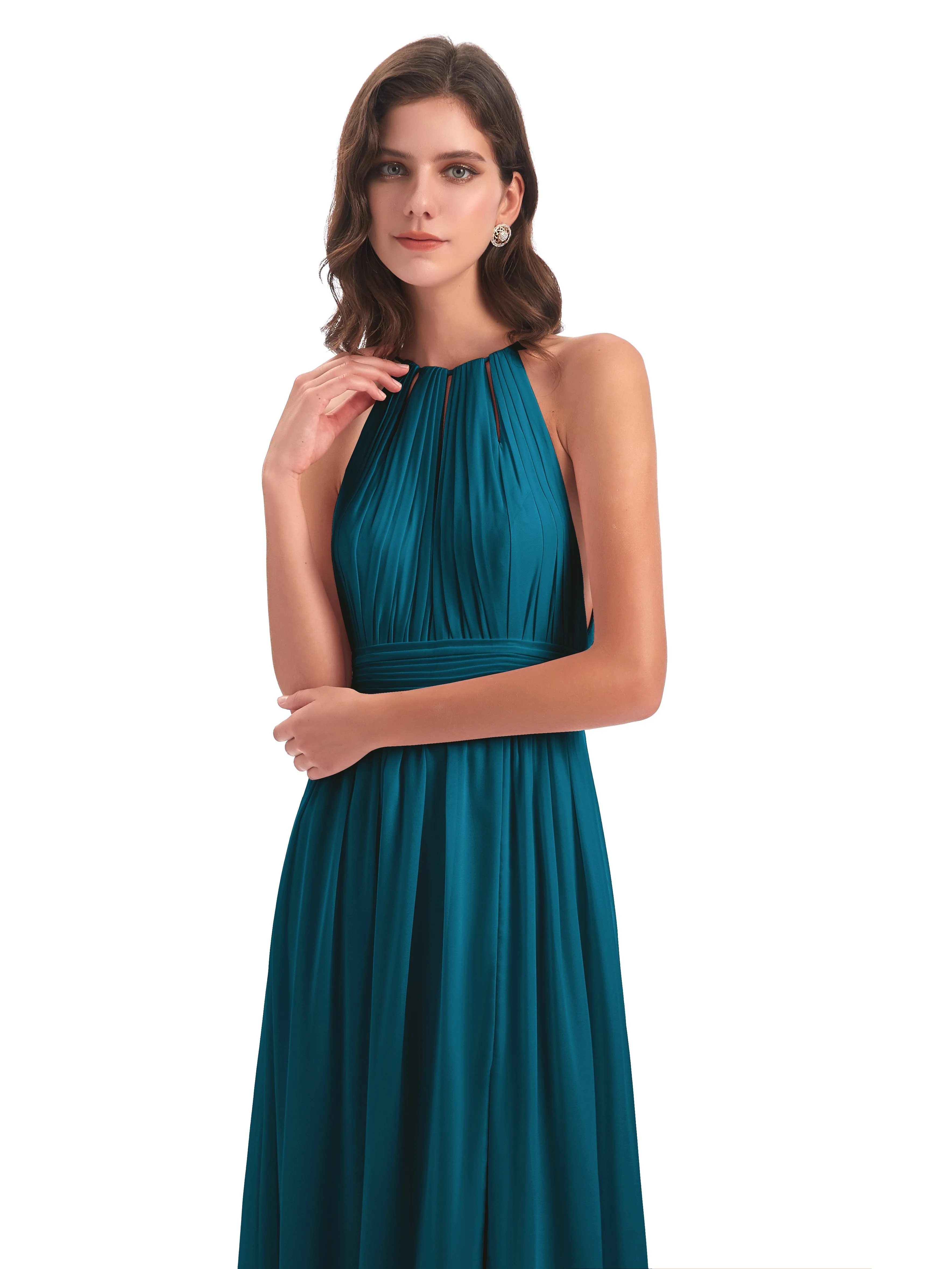 Harriet Exquisite Halter Split Long Chiffon Bridesmaid Dresses