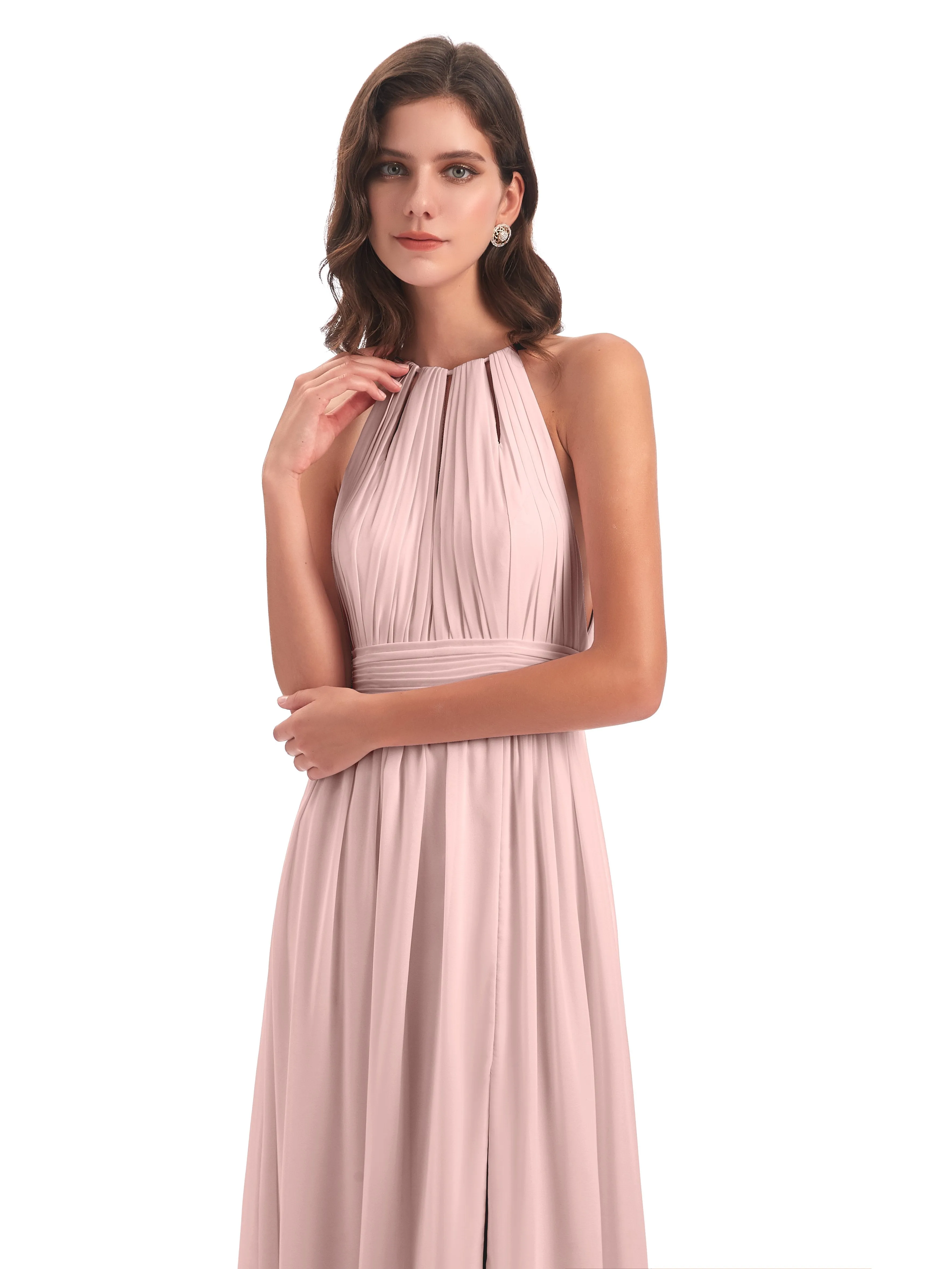 Harriet Exquisite Halter Split Long Chiffon Bridesmaid Dresses