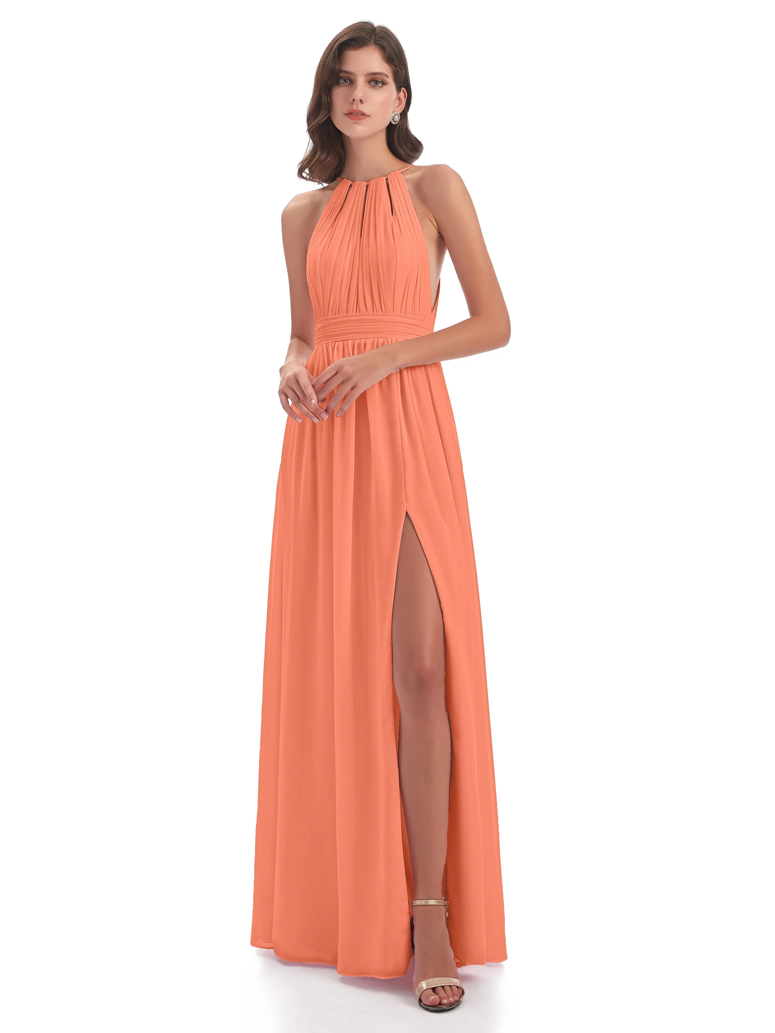 Harriet Exquisite Halter Split Long Chiffon Bridesmaid Dresses