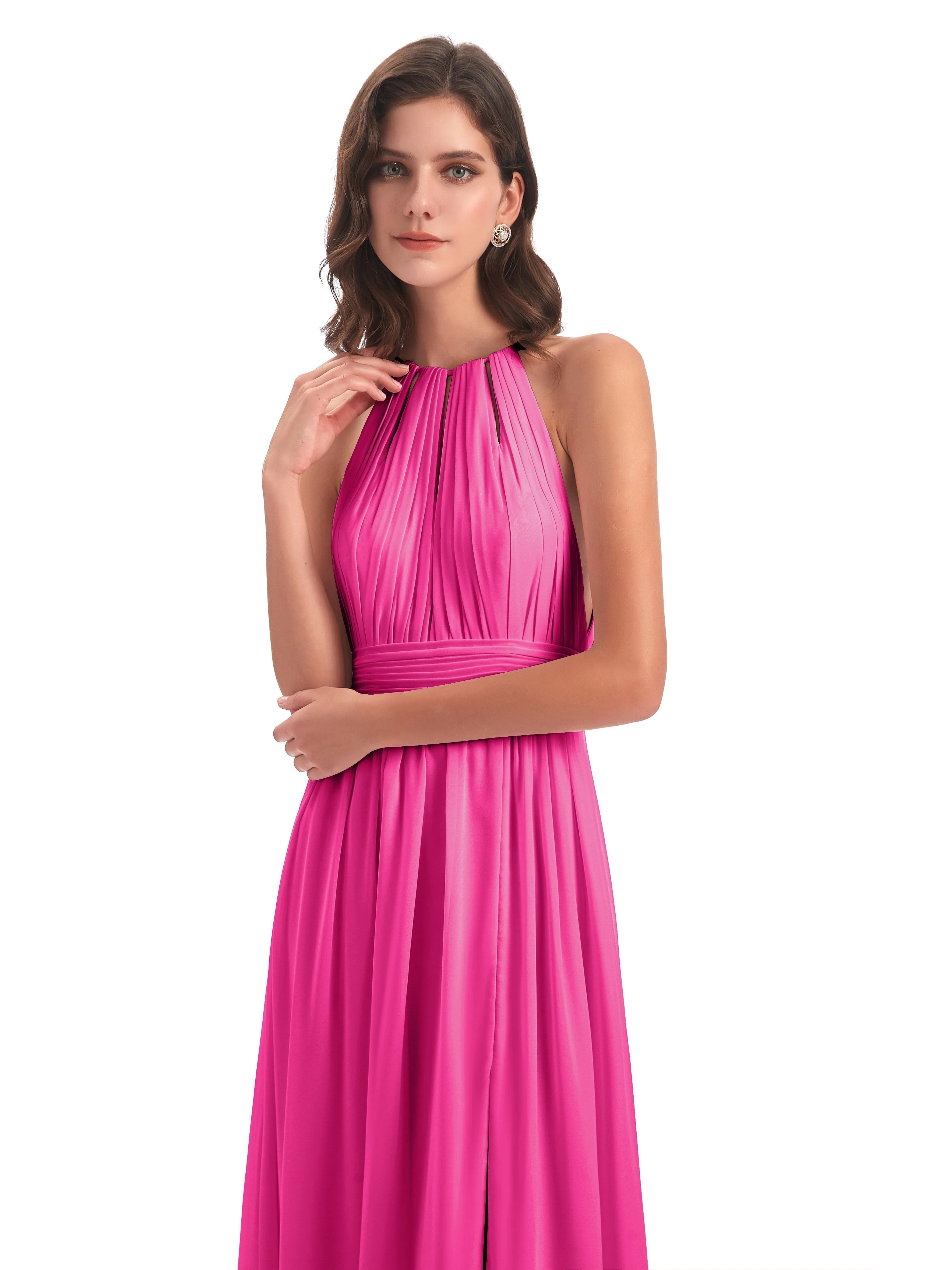 Harriet Exquisite Halter Split Long Chiffon Bridesmaid Dresses