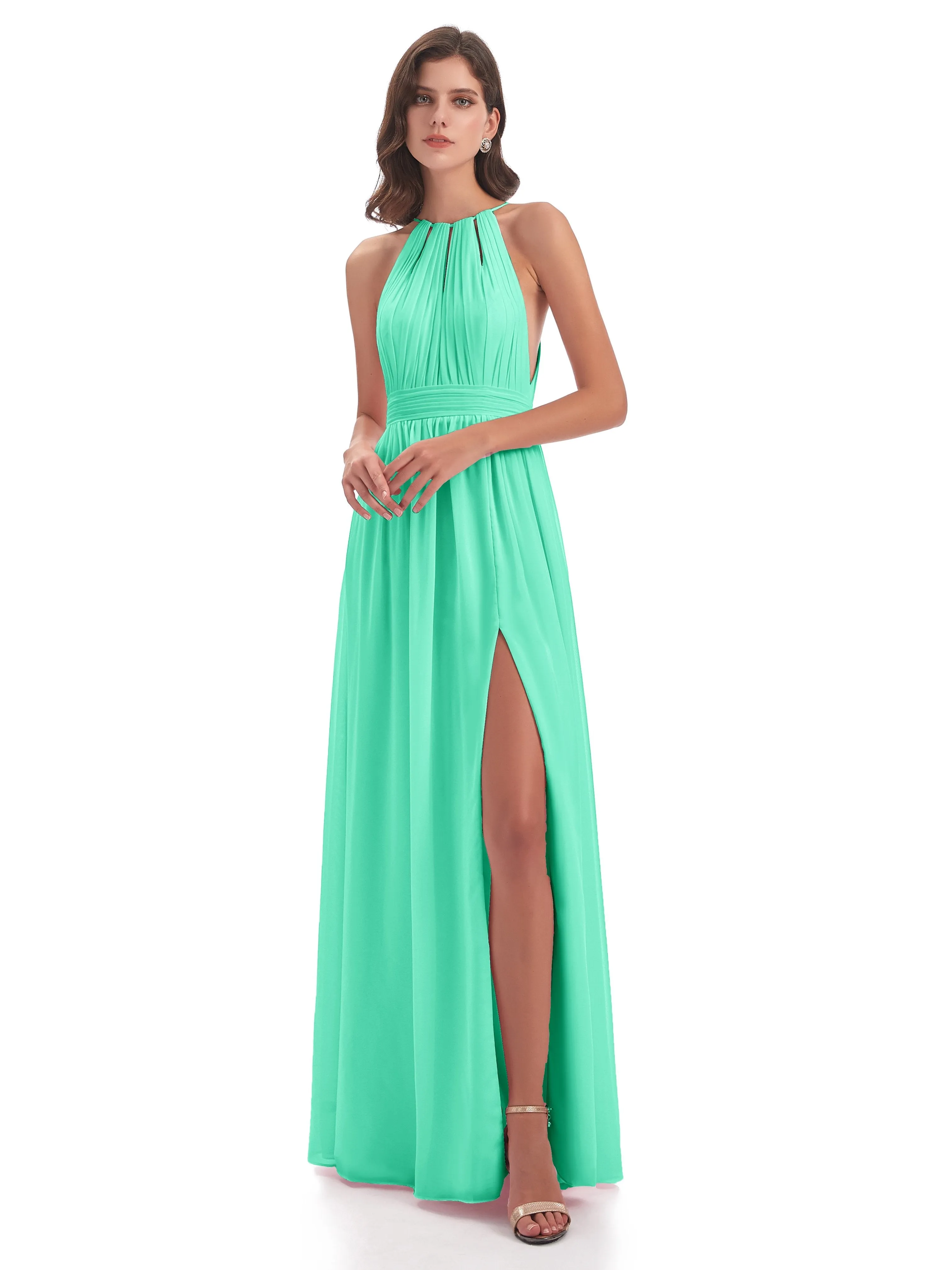 Harriet Exquisite Halter Split Long Chiffon Bridesmaid Dresses