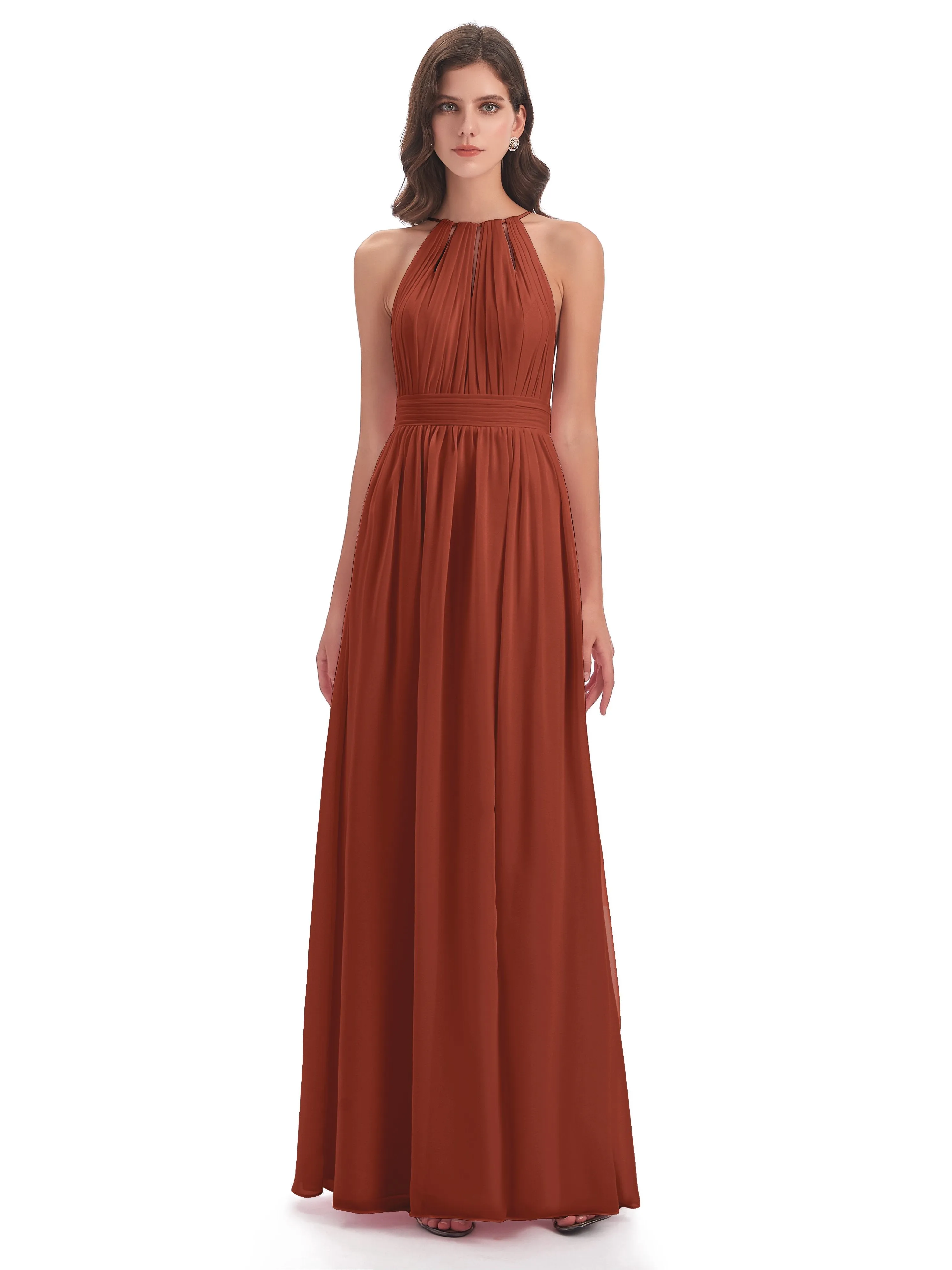 Harriet Exquisite Halter Split Long Chiffon Bridesmaid Dresses