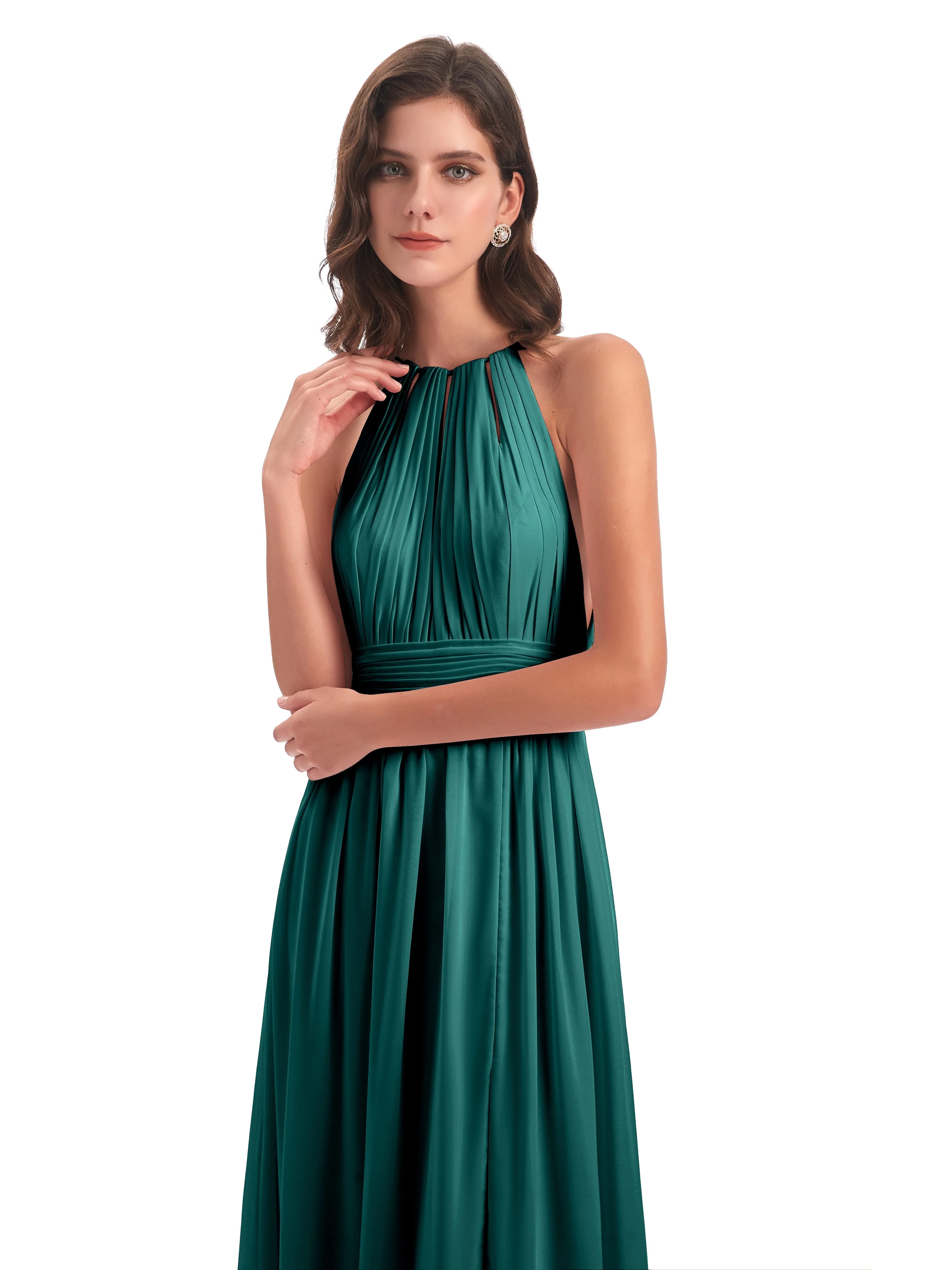 Harriet Exquisite Halter Split Long Chiffon Bridesmaid Dresses