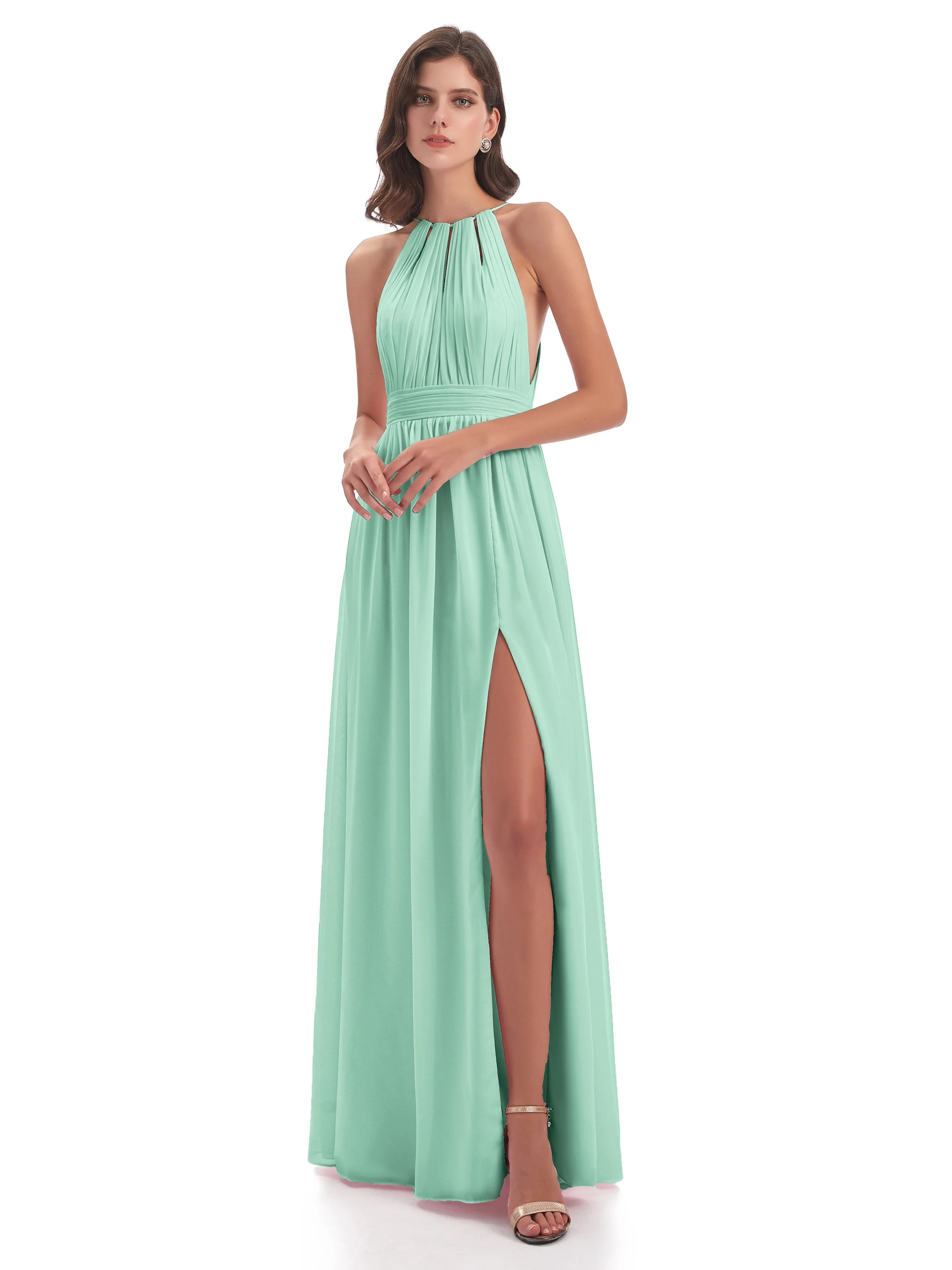 Harriet Exquisite Halter Split Long Chiffon Bridesmaid Dresses