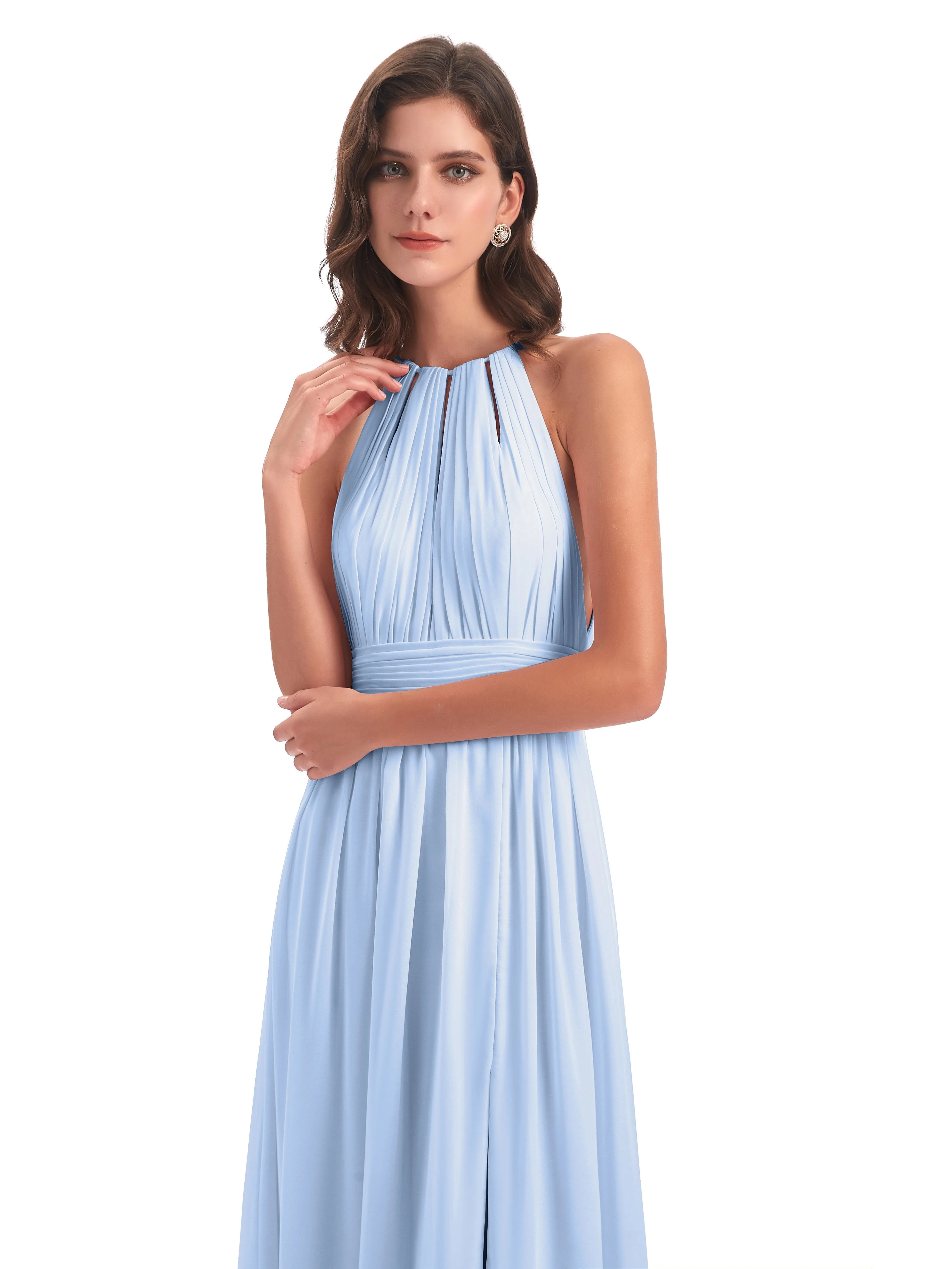 Harriet Exquisite Halter Split Long Chiffon Bridesmaid Dresses