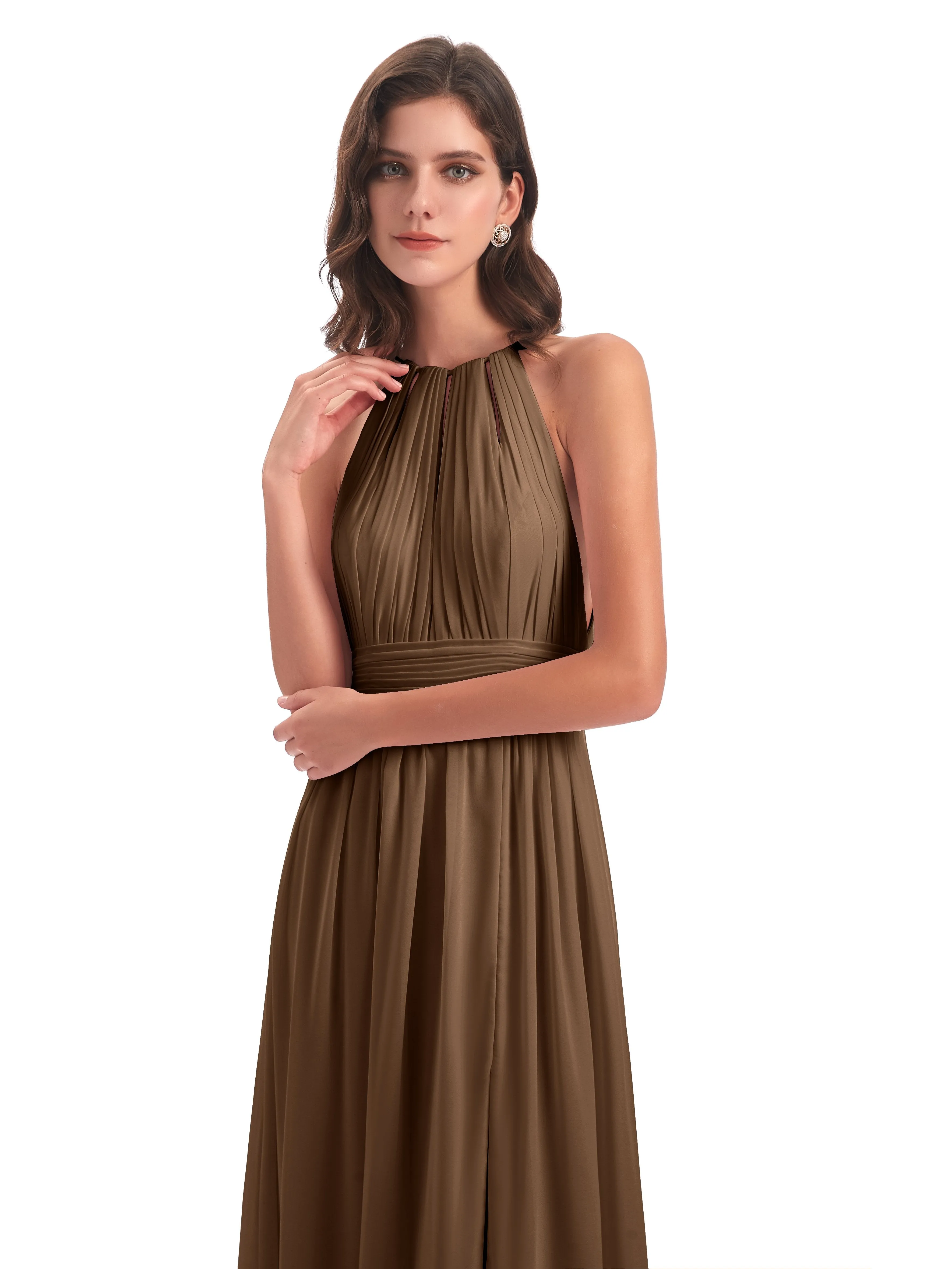 Harriet Exquisite Halter Split Long Chiffon Bridesmaid Dresses