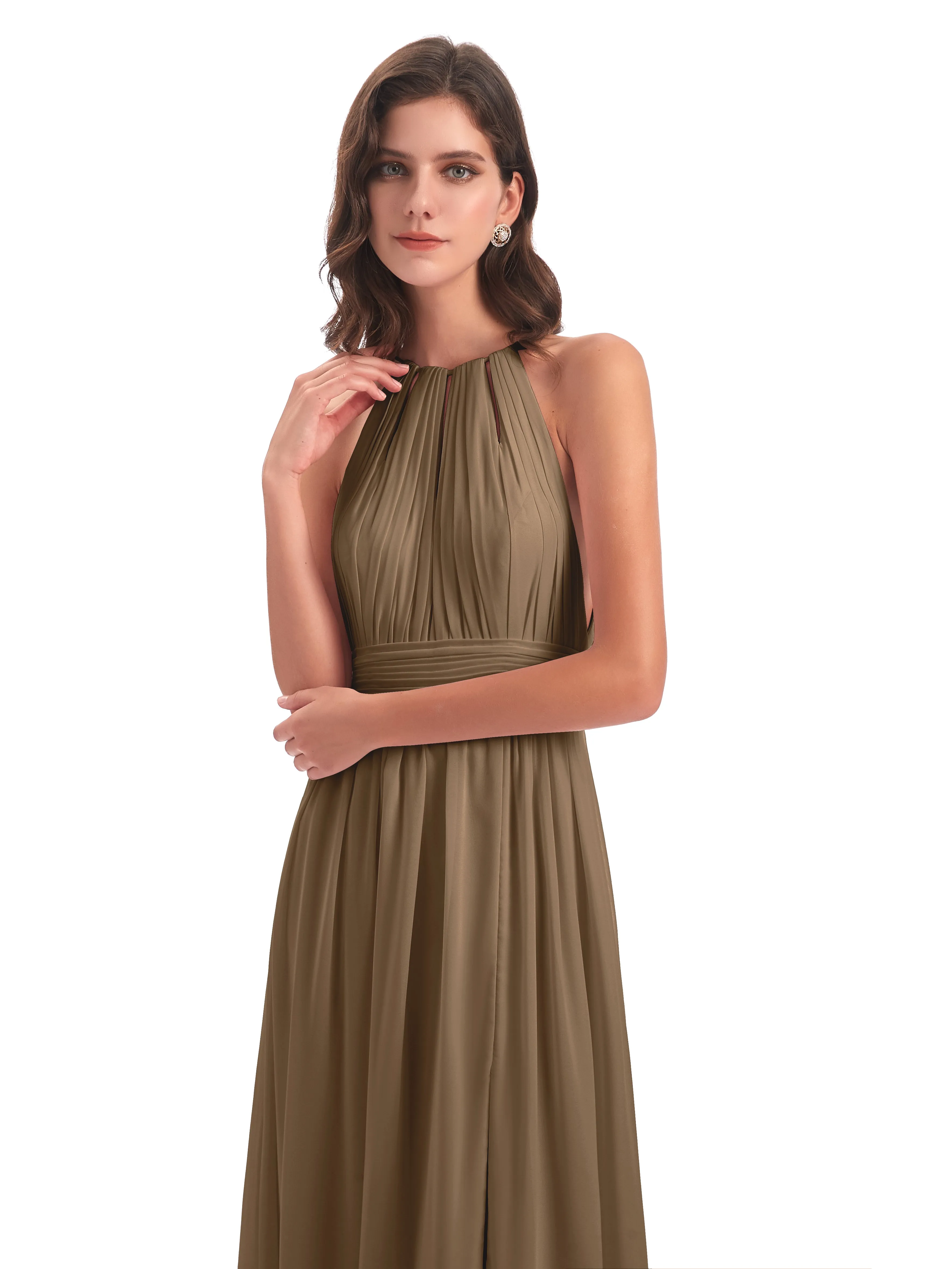 Harriet Exquisite Halter Split Long Chiffon Bridesmaid Dresses