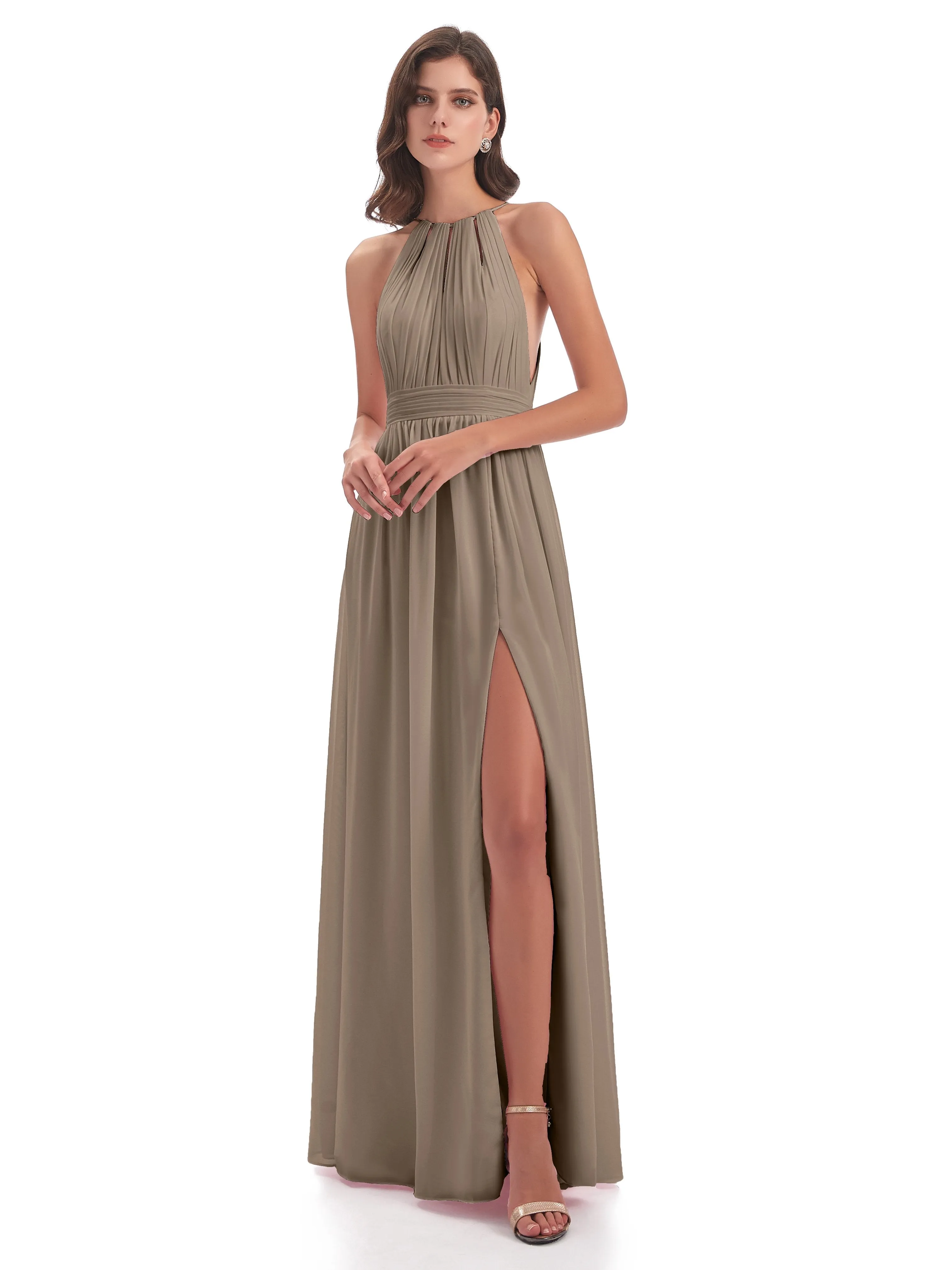 Harriet Exquisite Halter Split Long Chiffon Bridesmaid Dresses