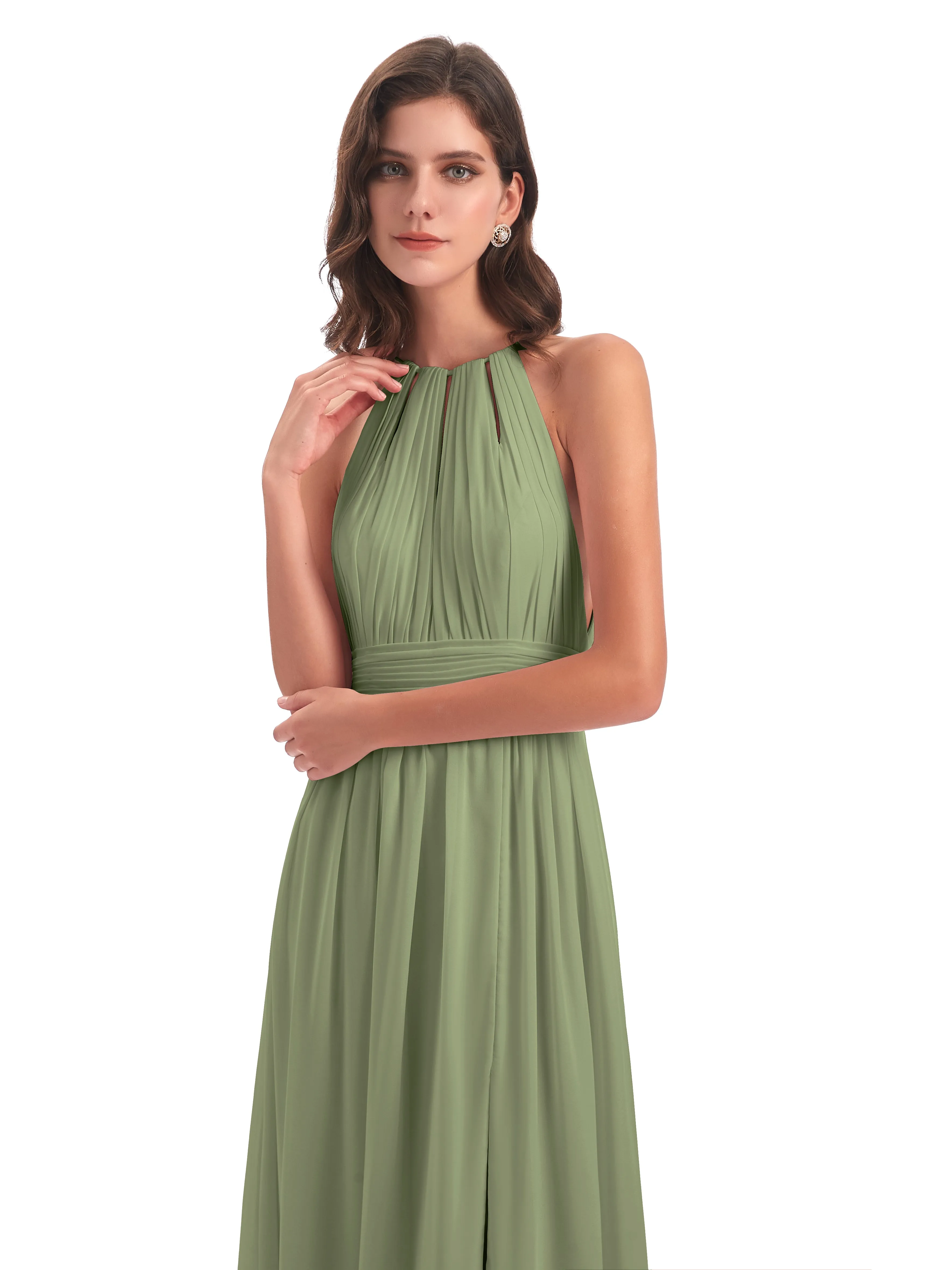 Harriet Exquisite Halter Split Long Chiffon Bridesmaid Dresses