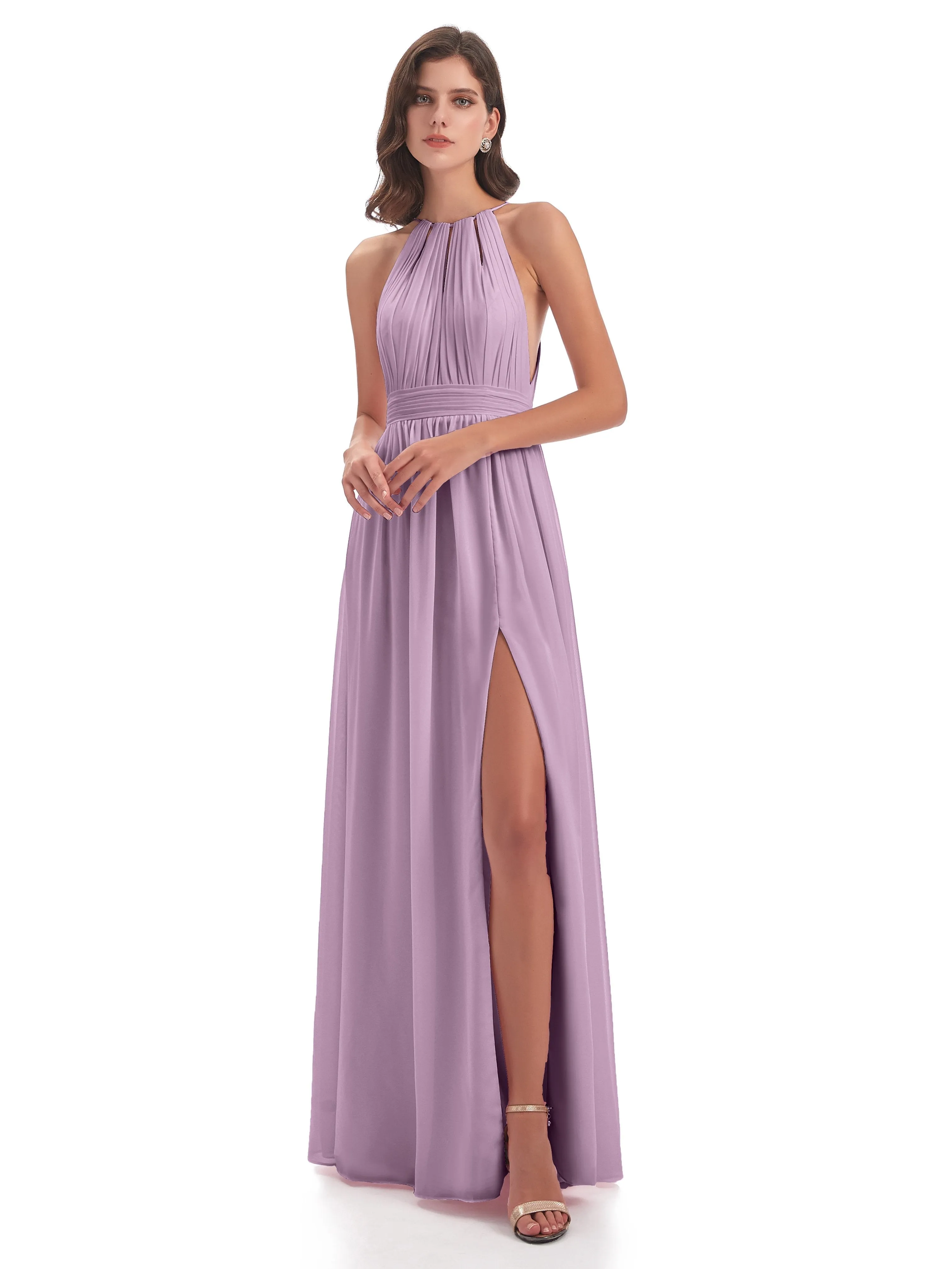 Harriet Exquisite Halter Split Long Chiffon Bridesmaid Dresses