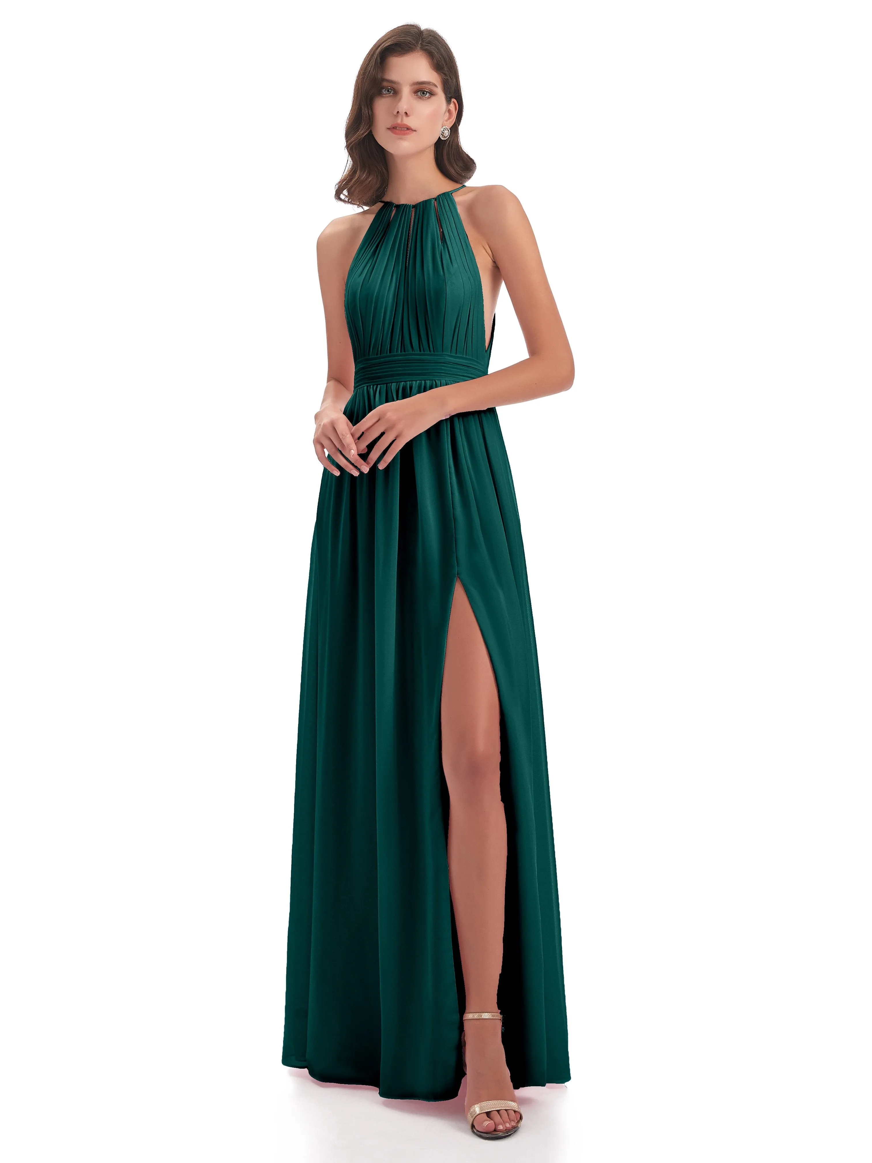 Harriet Exquisite Halter Split Long Chiffon Bridesmaid Dresses