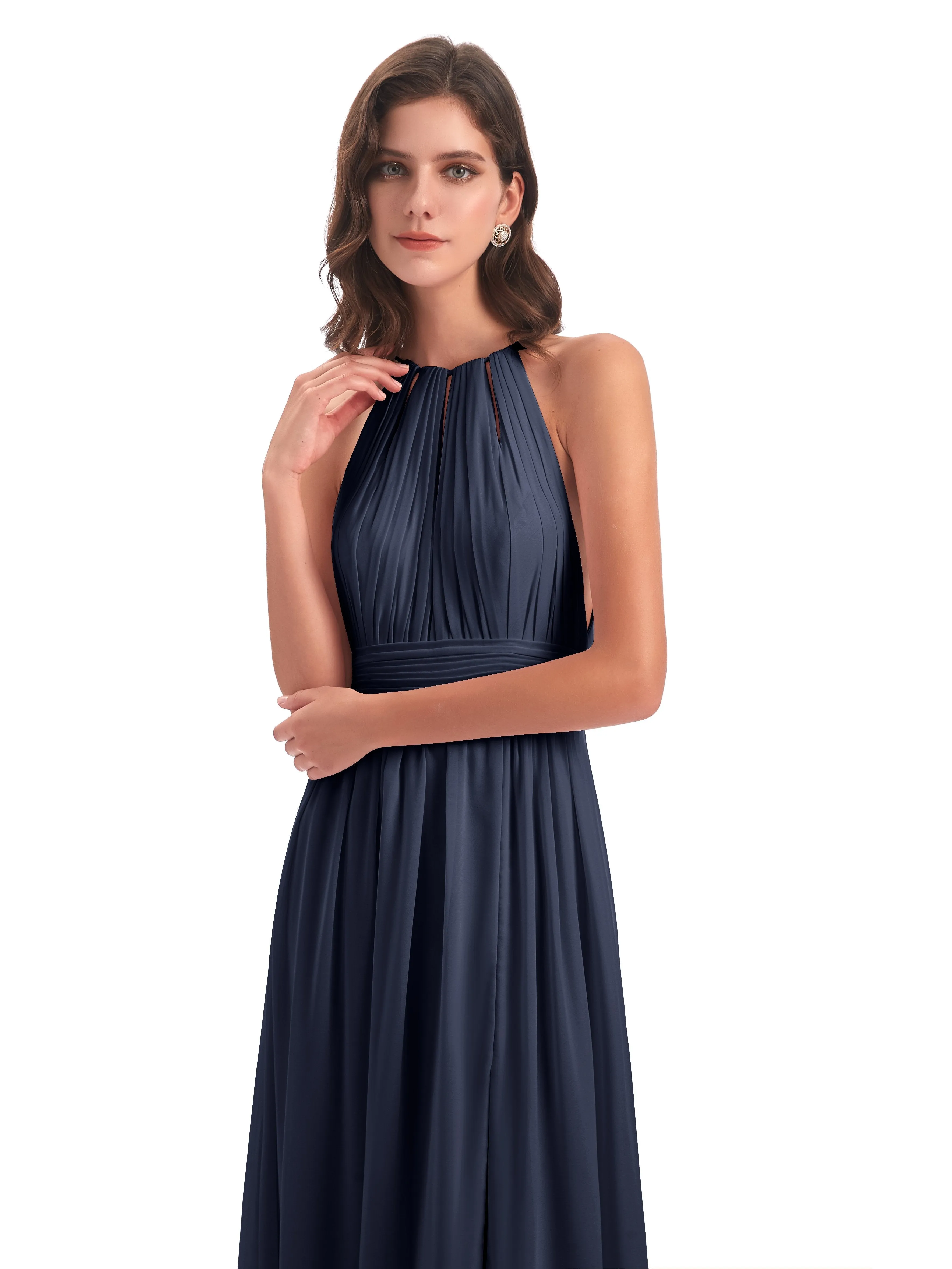 Harriet Exquisite Halter Split Long Chiffon Bridesmaid Dresses