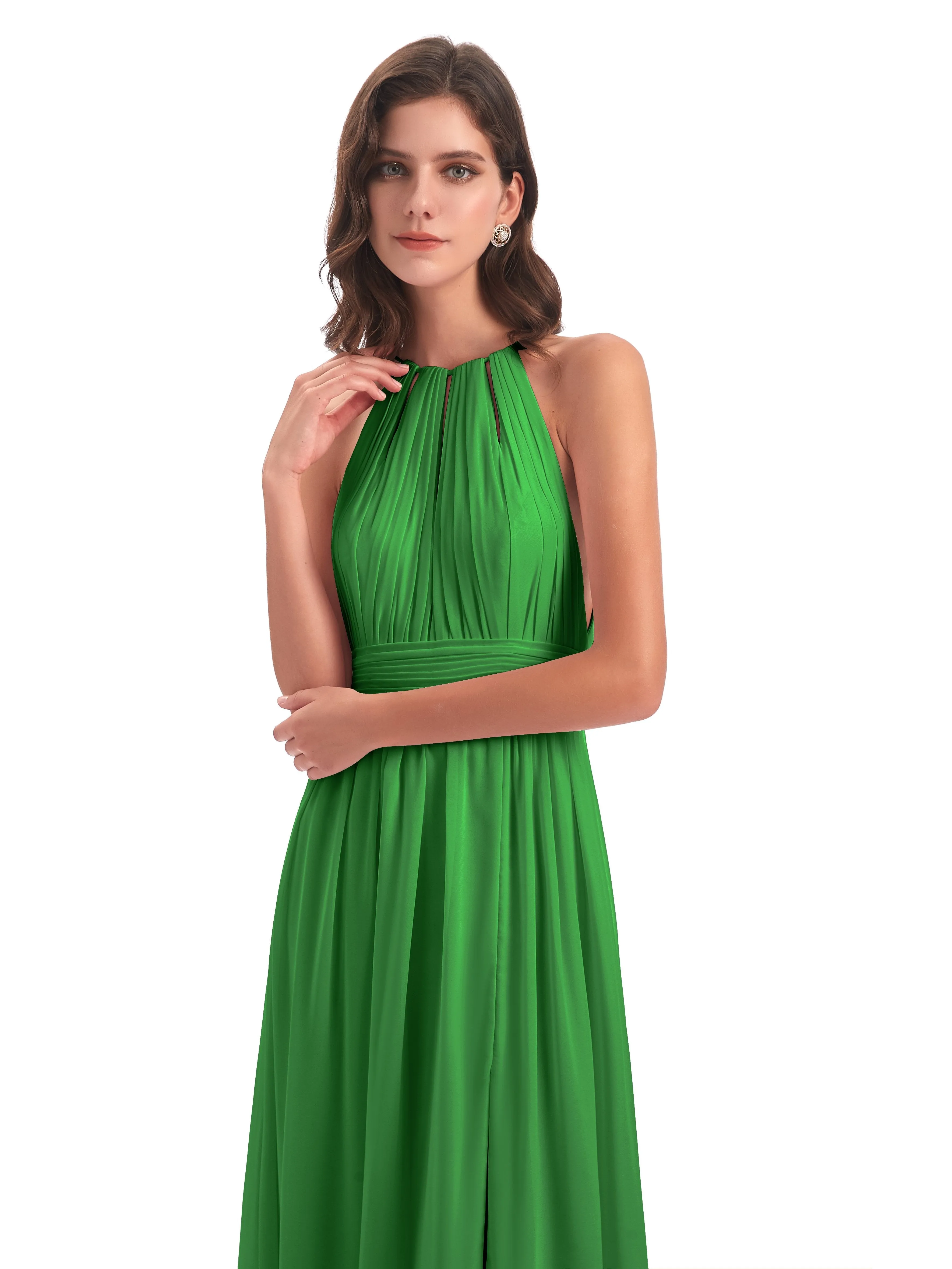 Harriet Exquisite Halter Split Long Chiffon Bridesmaid Dresses