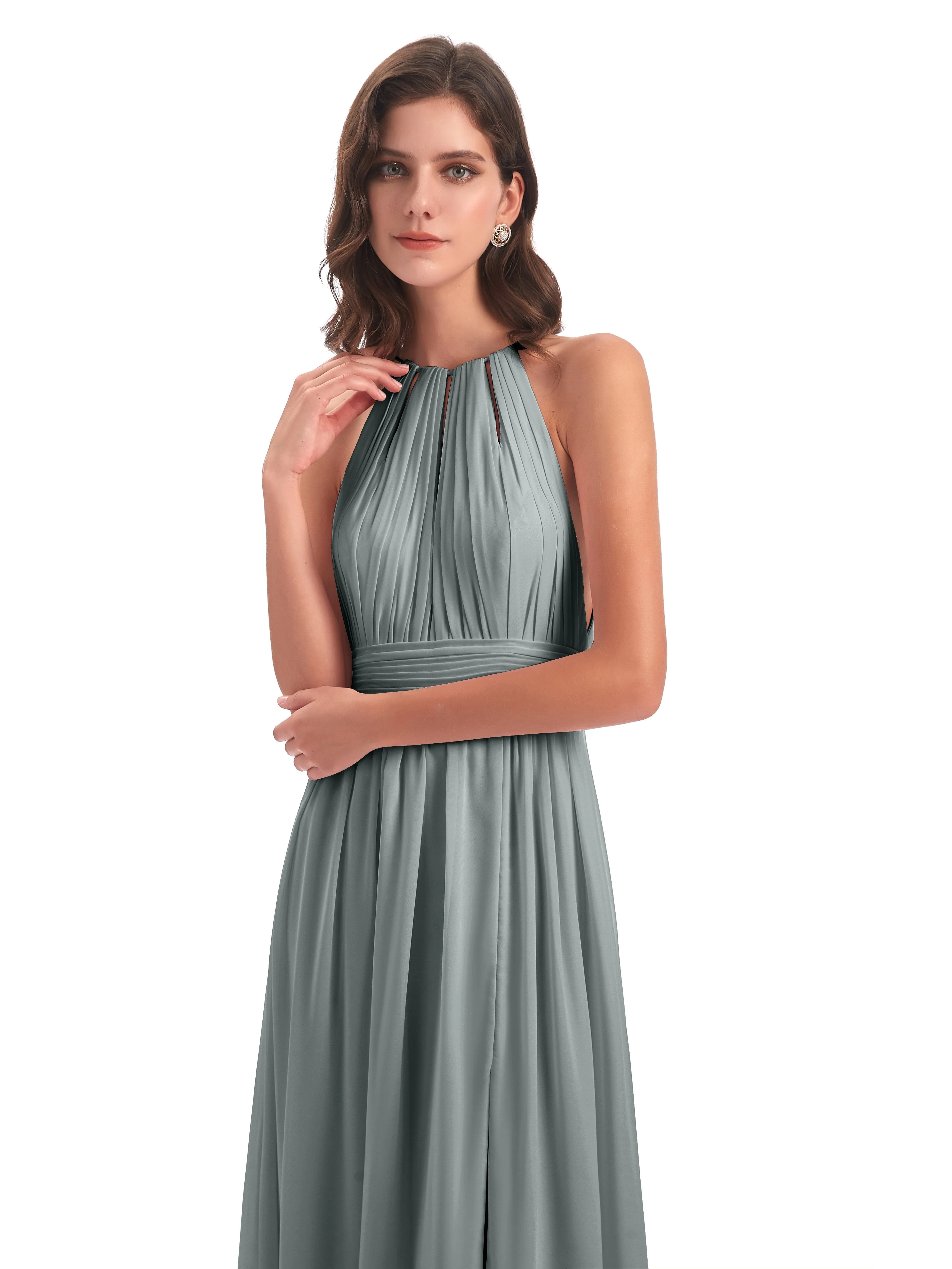 Harriet Exquisite Halter Split Long Chiffon Bridesmaid Dresses