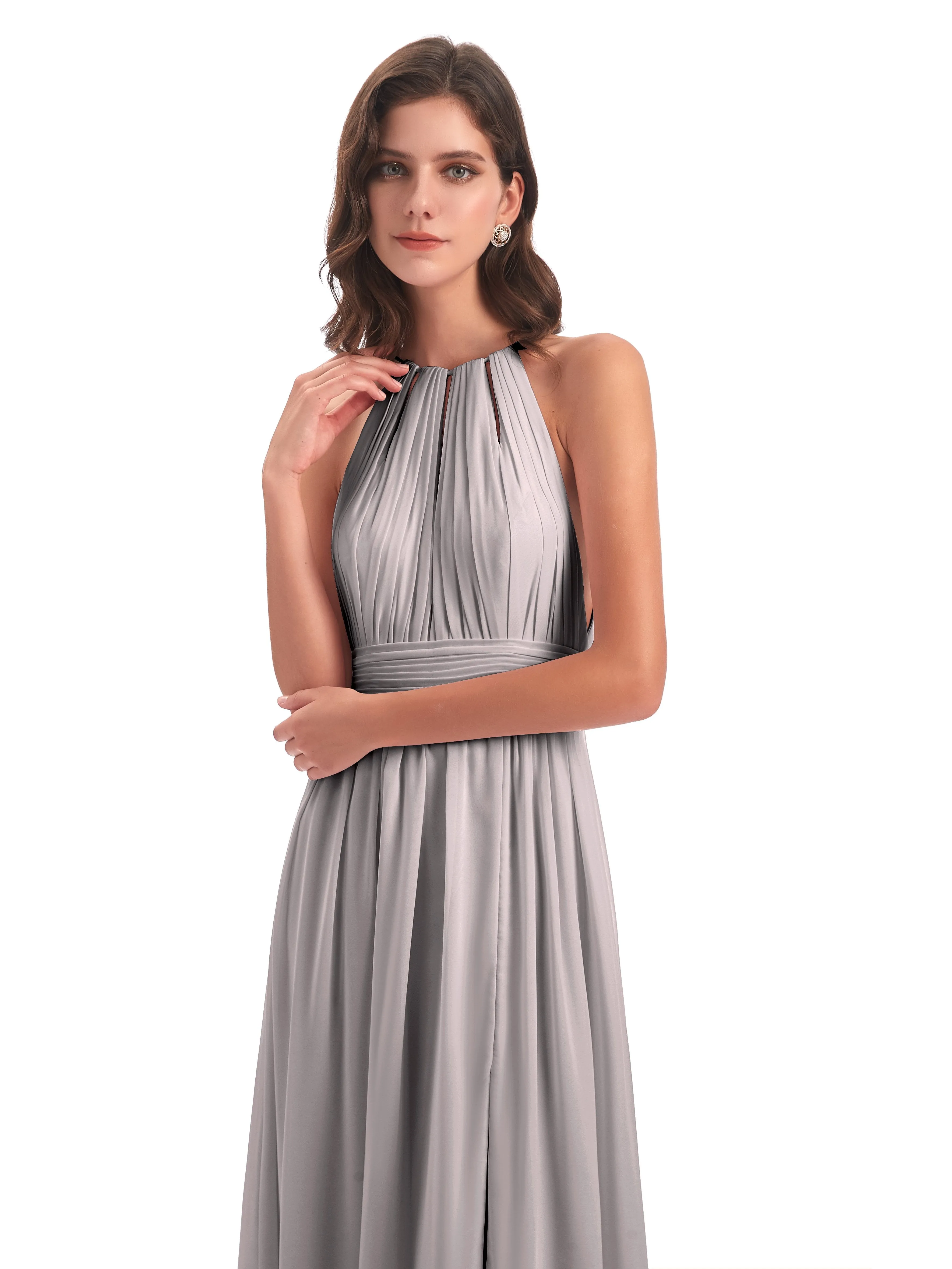 Harriet Exquisite Halter Split Long Chiffon Bridesmaid Dresses