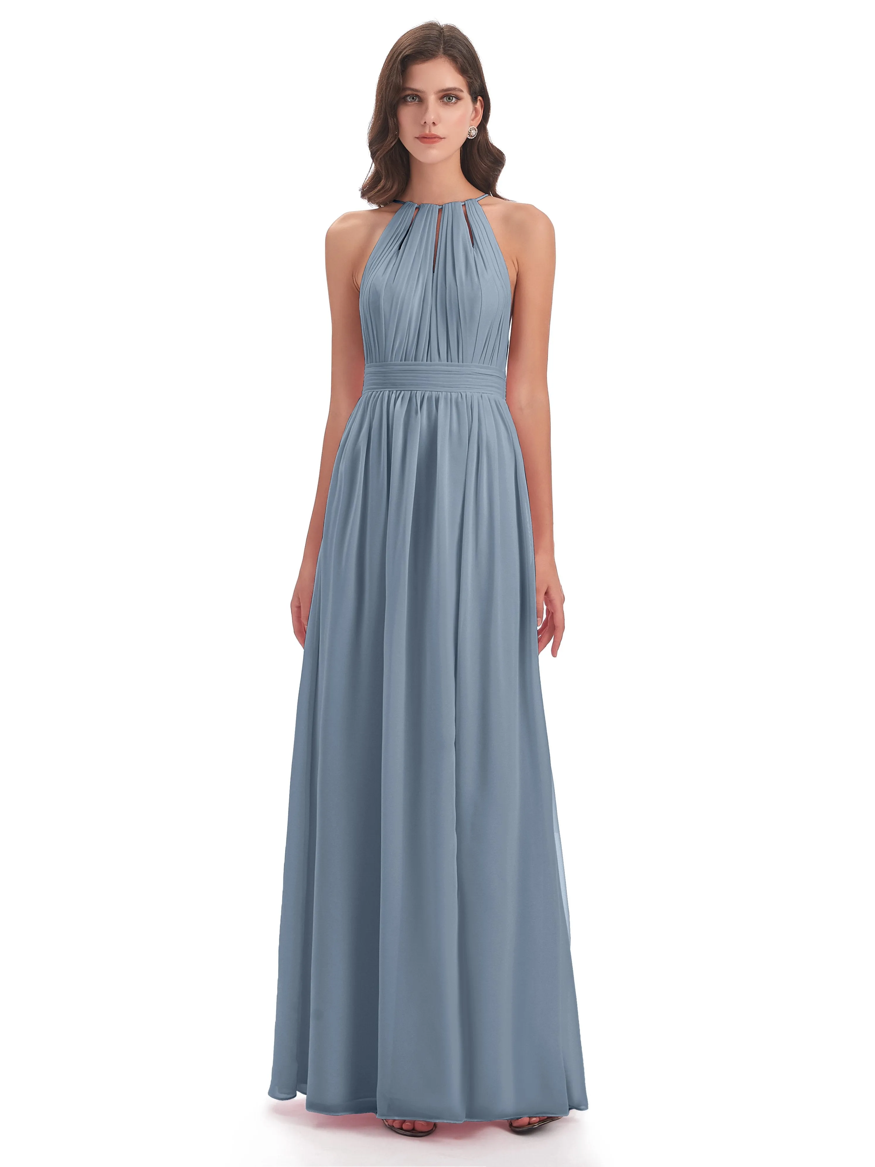 Harriet Exquisite Halter Split Long Chiffon Bridesmaid Dresses