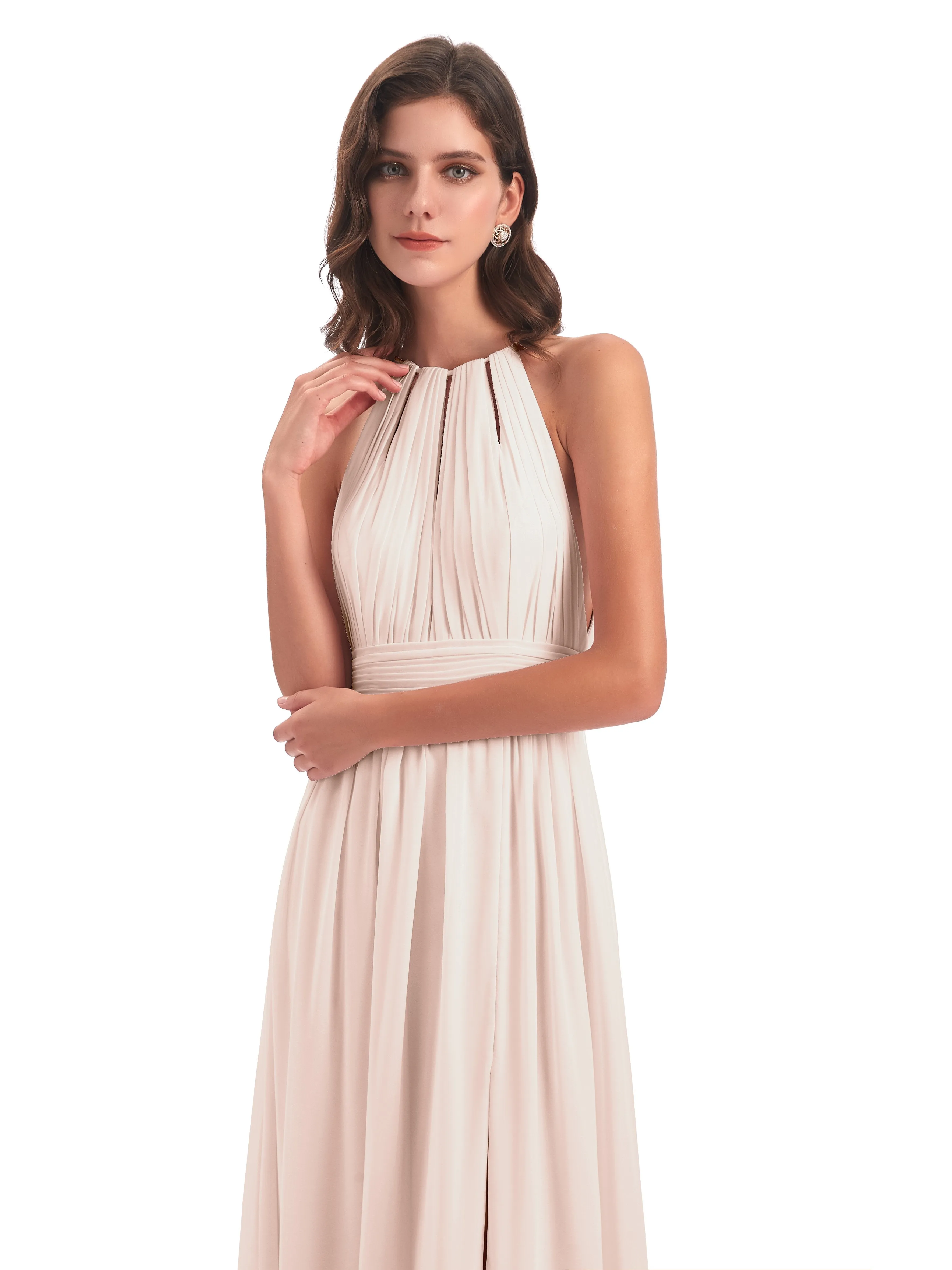 Harriet Exquisite Halter Split Long Chiffon Bridesmaid Dresses