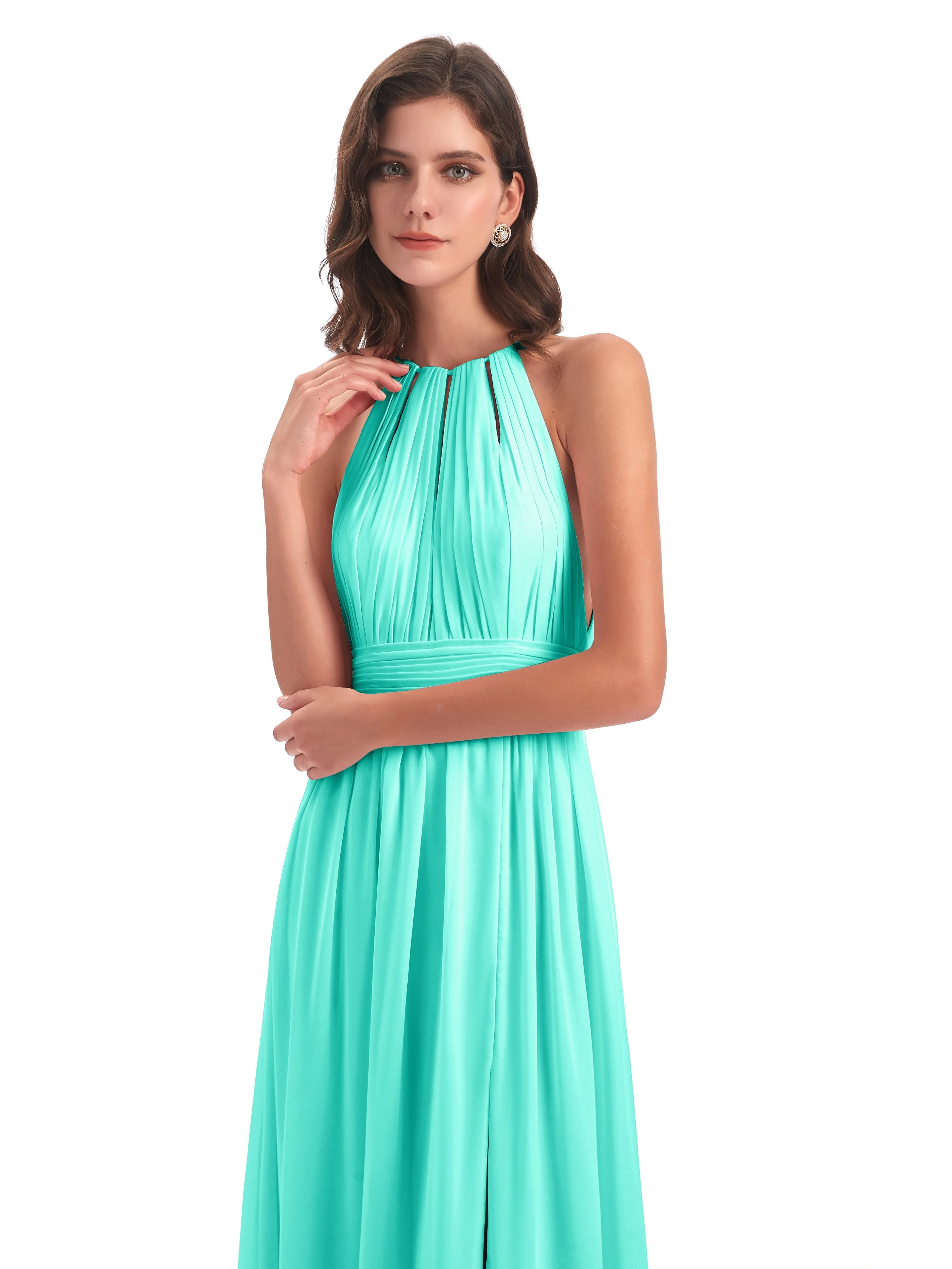 Harriet Exquisite Halter Split Long Chiffon Bridesmaid Dresses