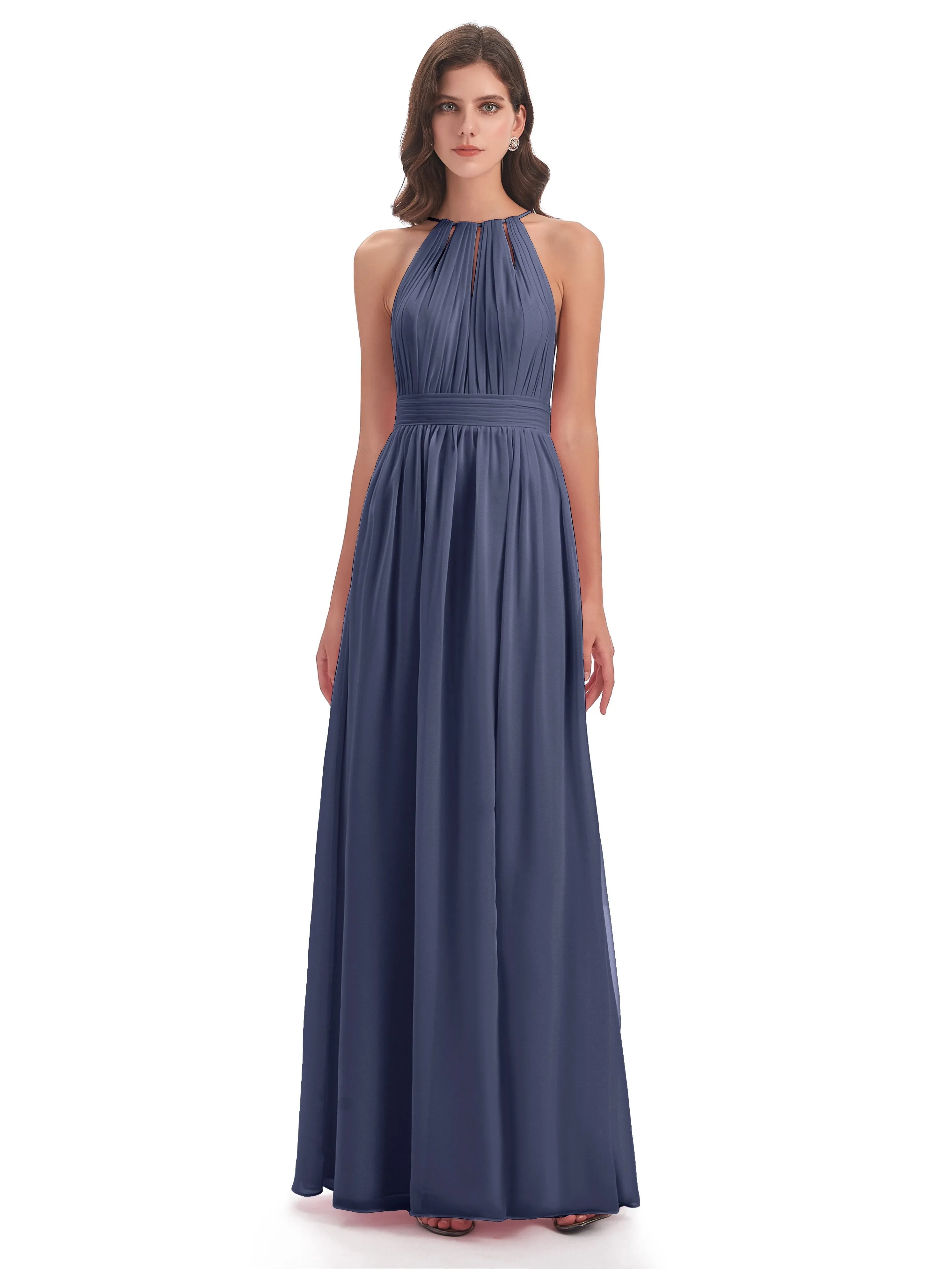 Harriet Exquisite Halter Split Long Chiffon Bridesmaid Dresses