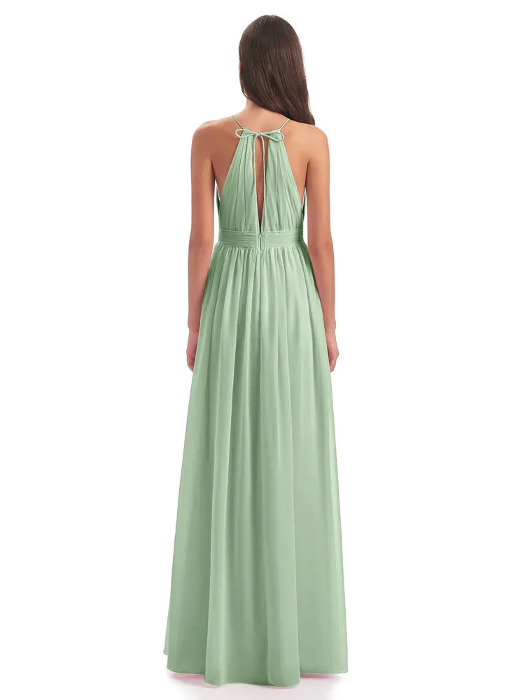 Harriet Exquisite Halter Split Long Chiffon Bridesmaid Dresses