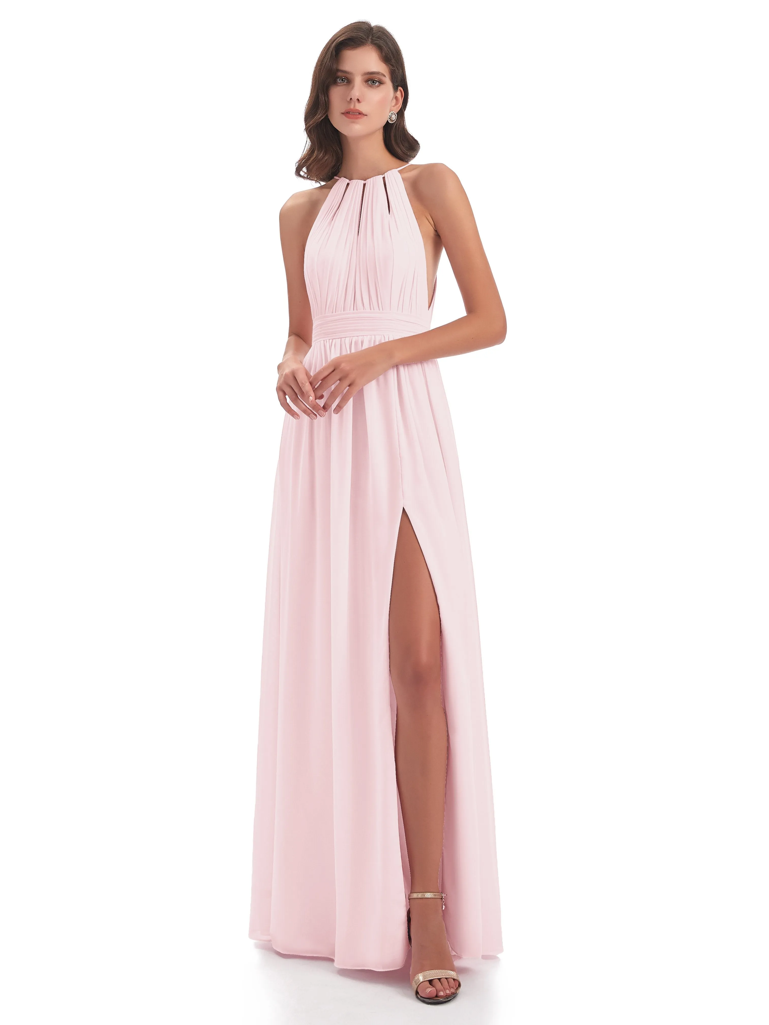 Harriet Exquisite Halter Split Long Chiffon Bridesmaid Dresses