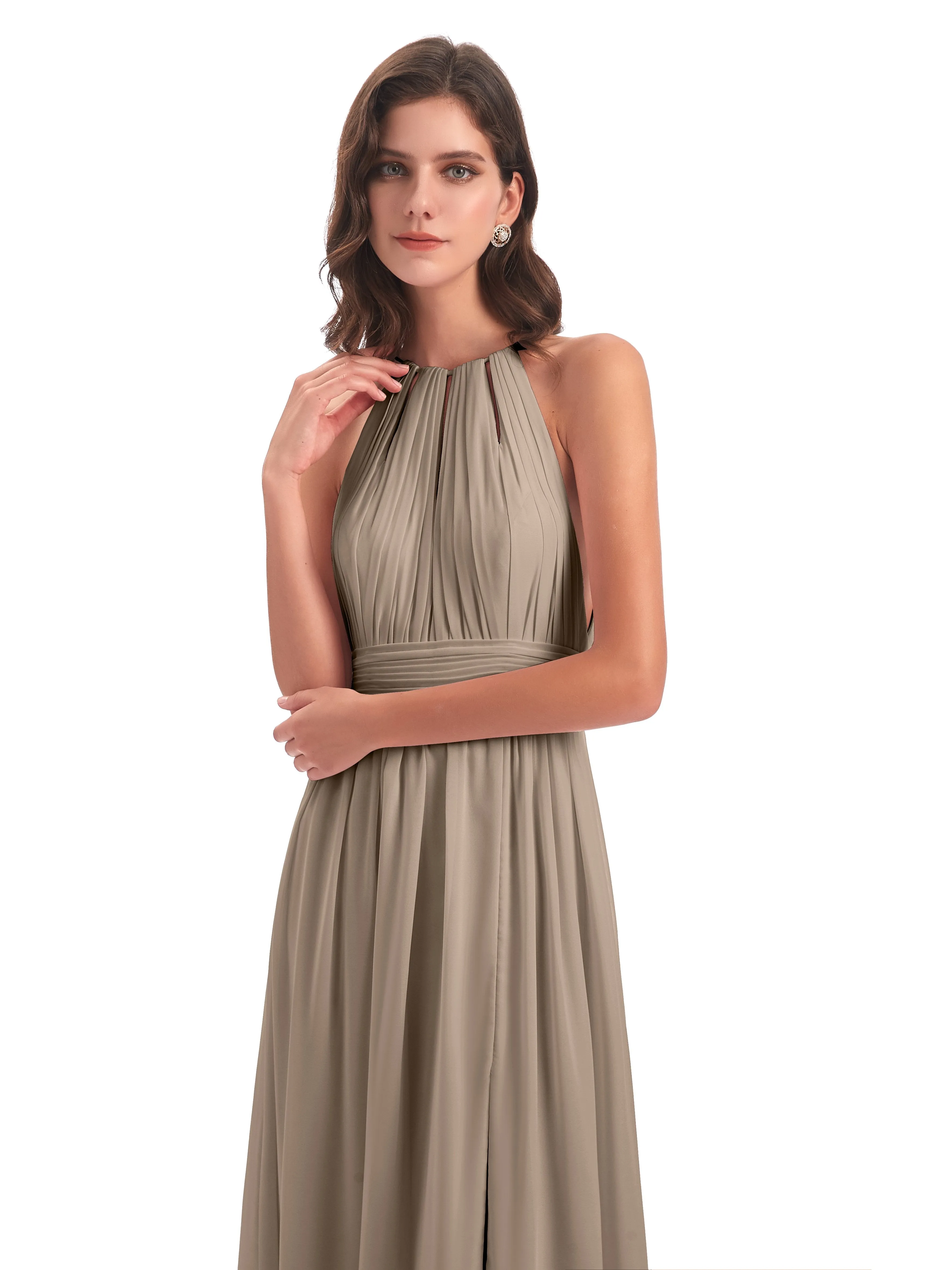 Harriet Exquisite Halter Split Long Chiffon Bridesmaid Dresses