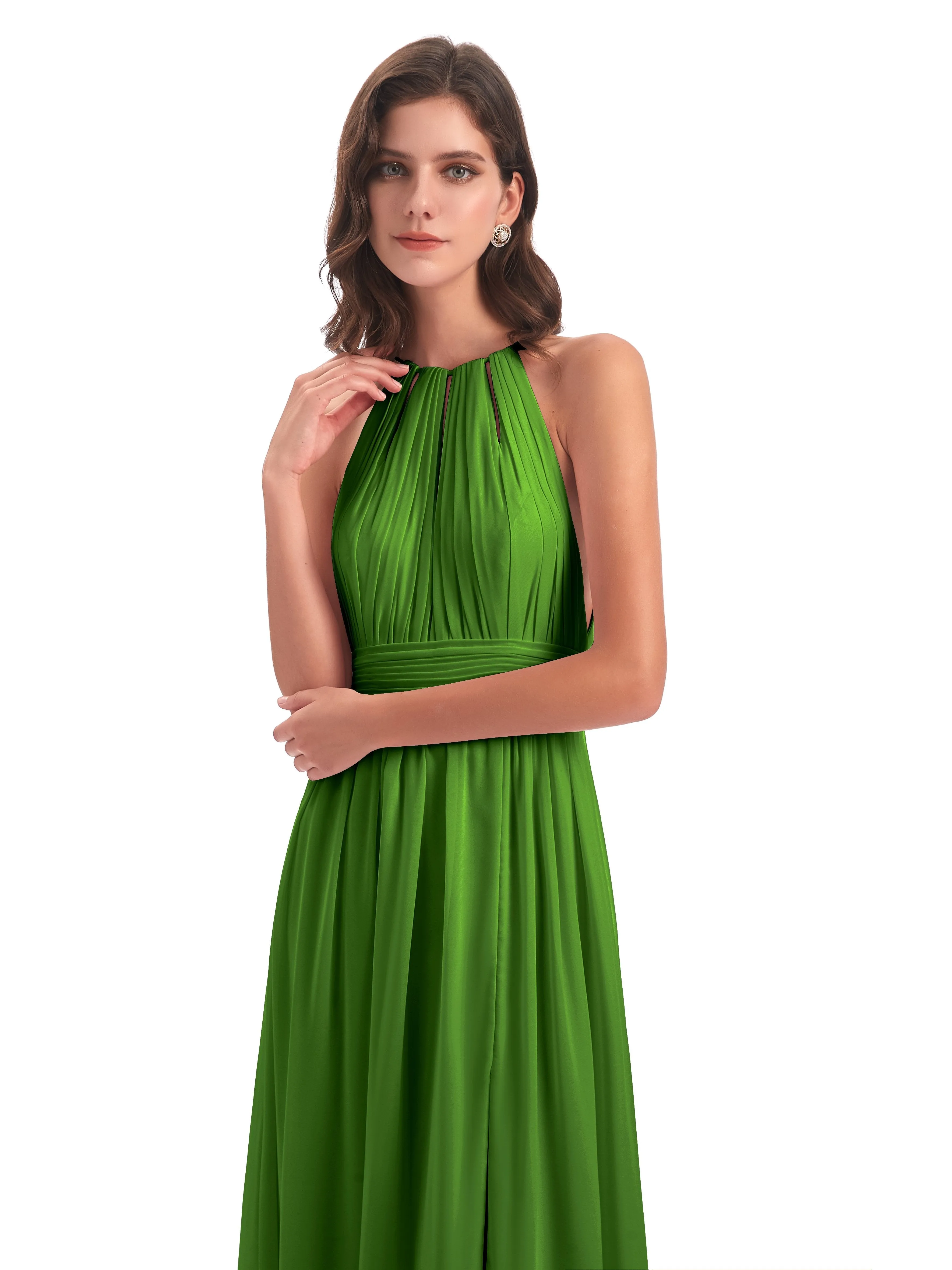 Harriet Exquisite Halter Split Long Chiffon Bridesmaid Dresses