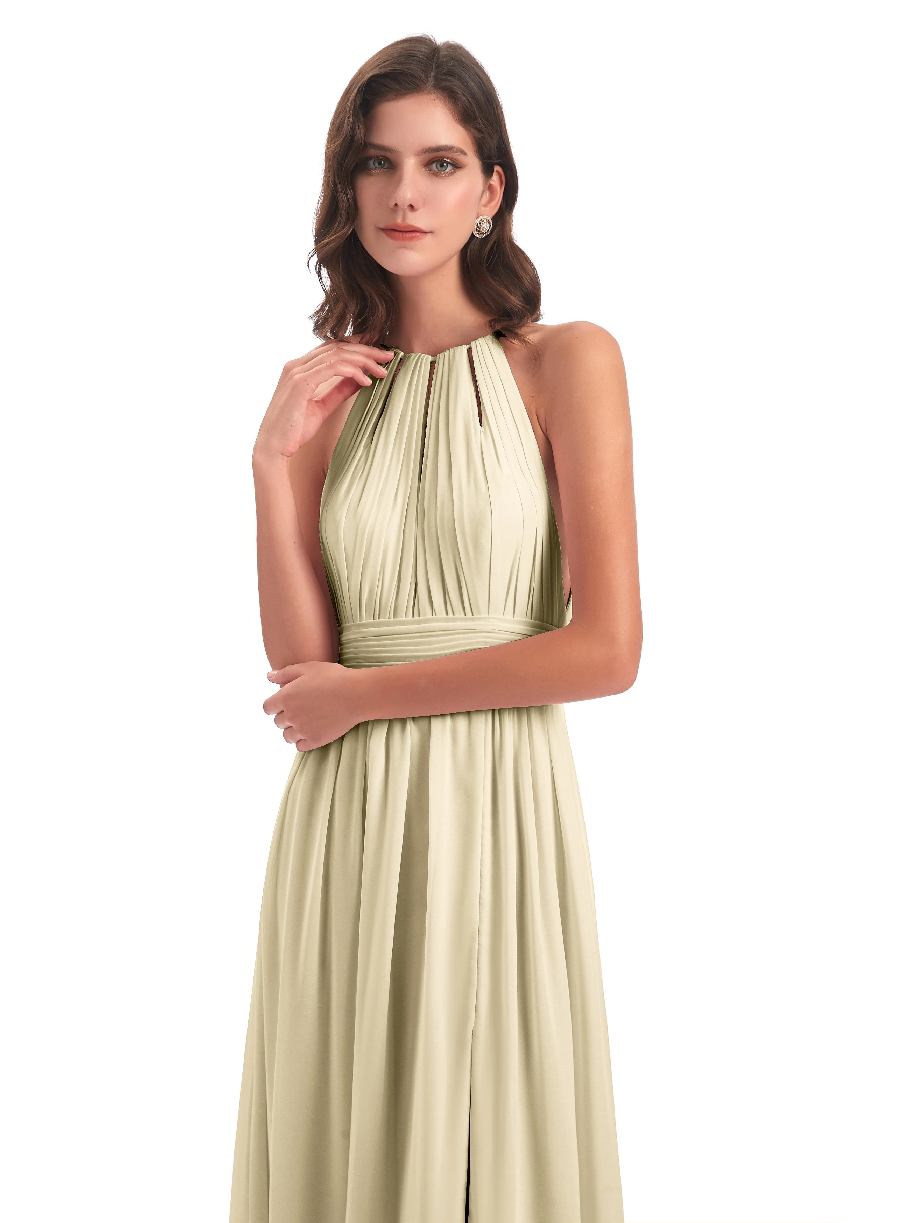 Harriet Exquisite Halter Split Long Chiffon Bridesmaid Dresses