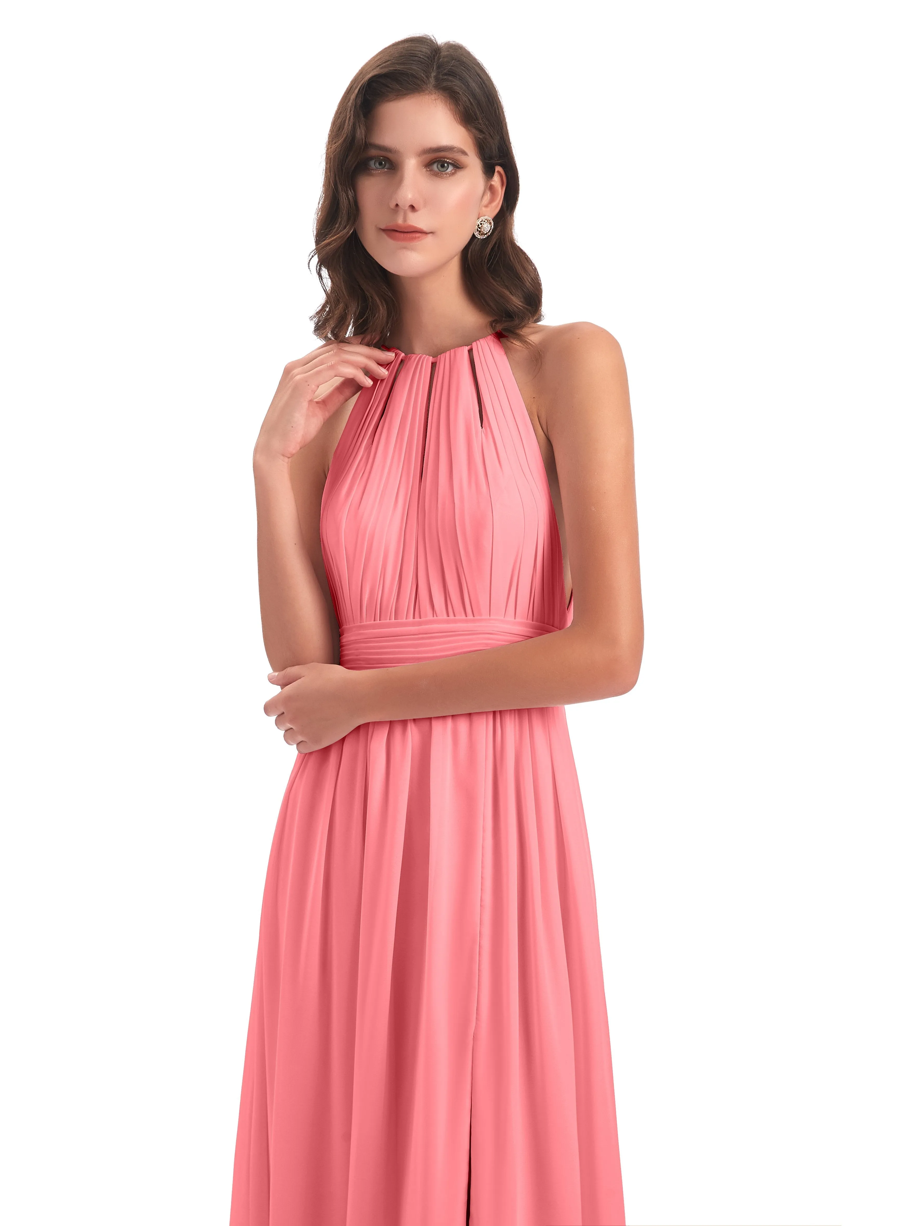 Harriet Exquisite Halter Split Long Chiffon Bridesmaid Dresses