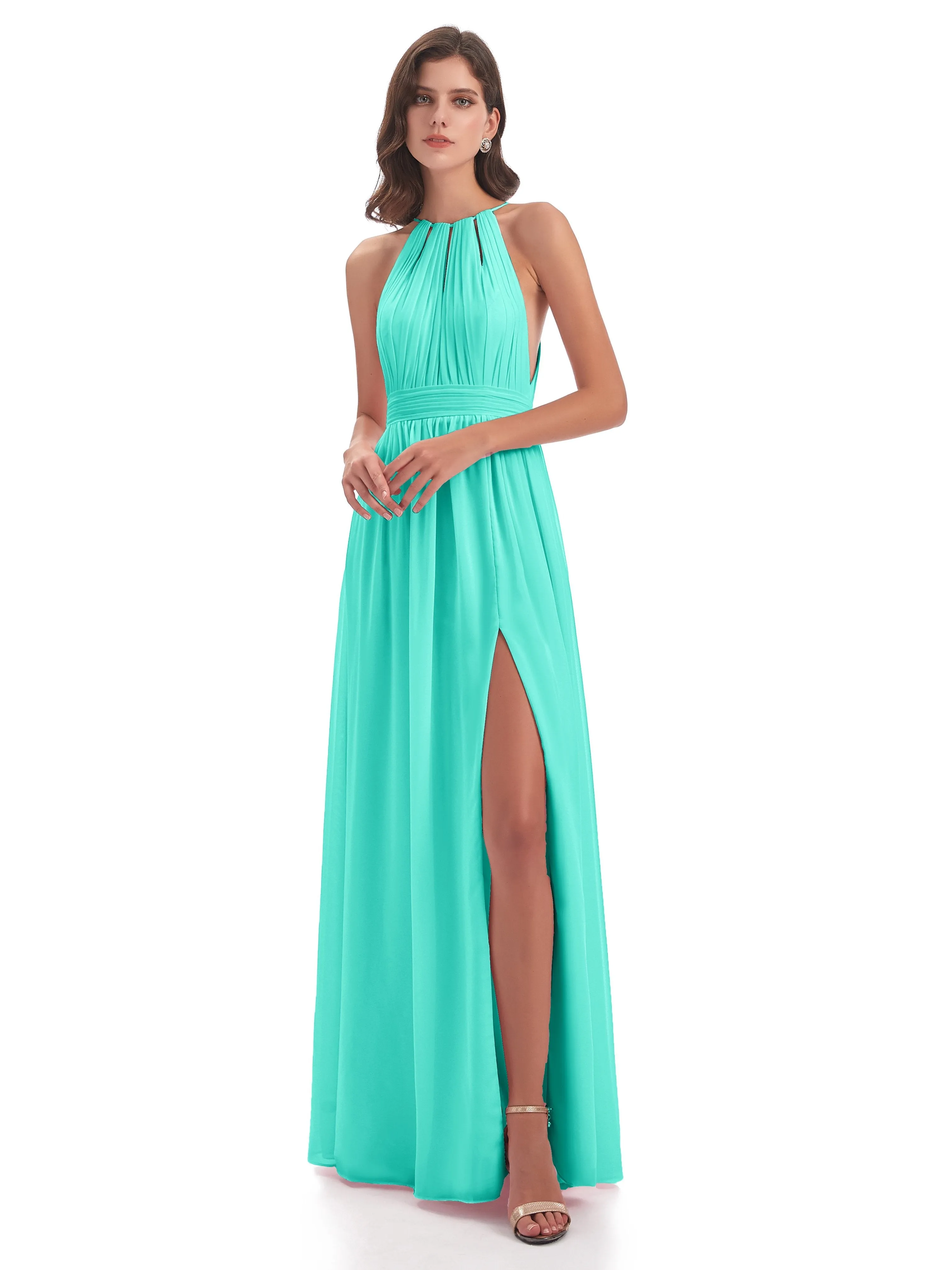 Harriet Exquisite Halter Split Long Chiffon Bridesmaid Dresses