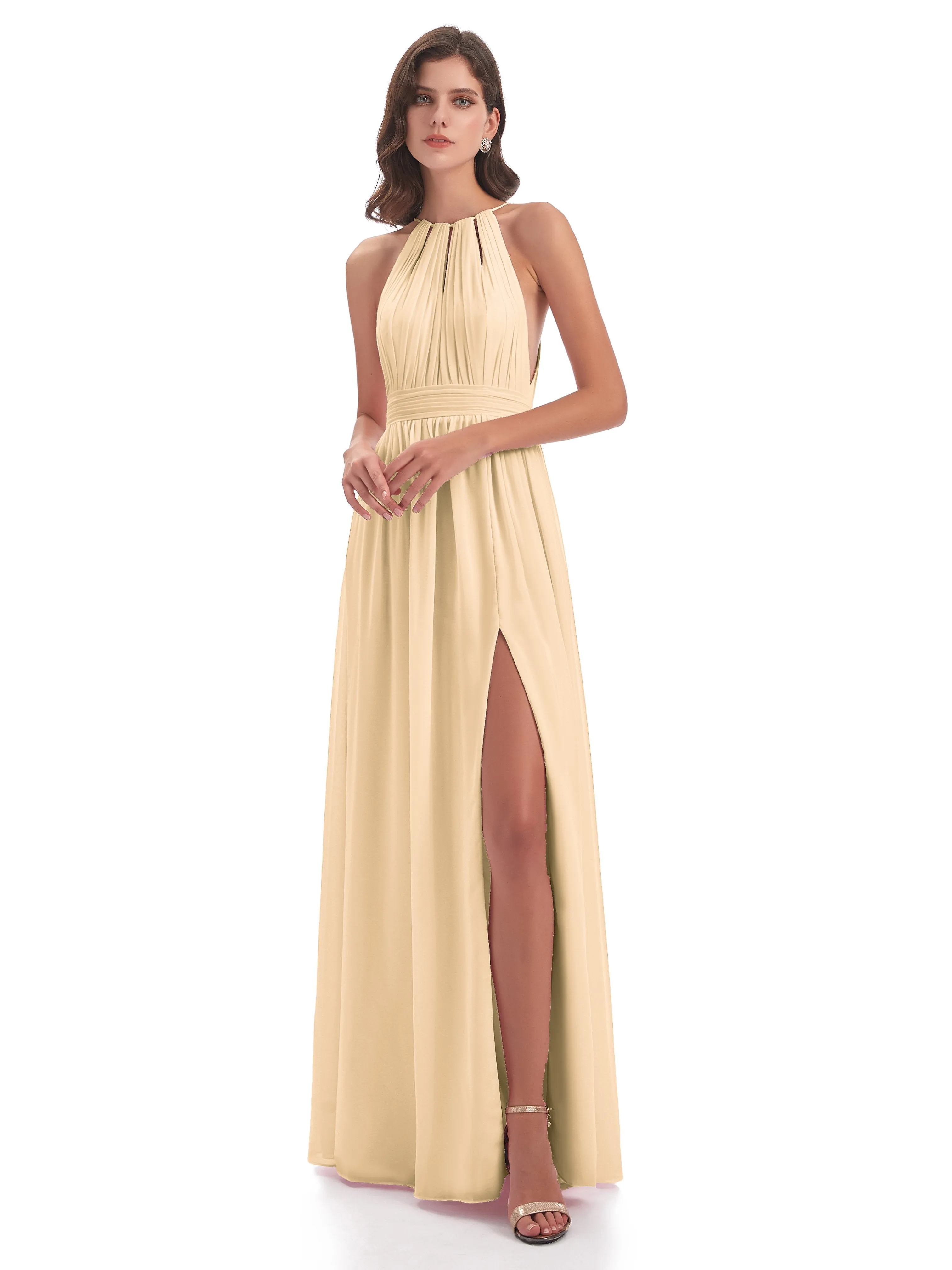 Harriet Exquisite Halter Split Long Chiffon Bridesmaid Dresses