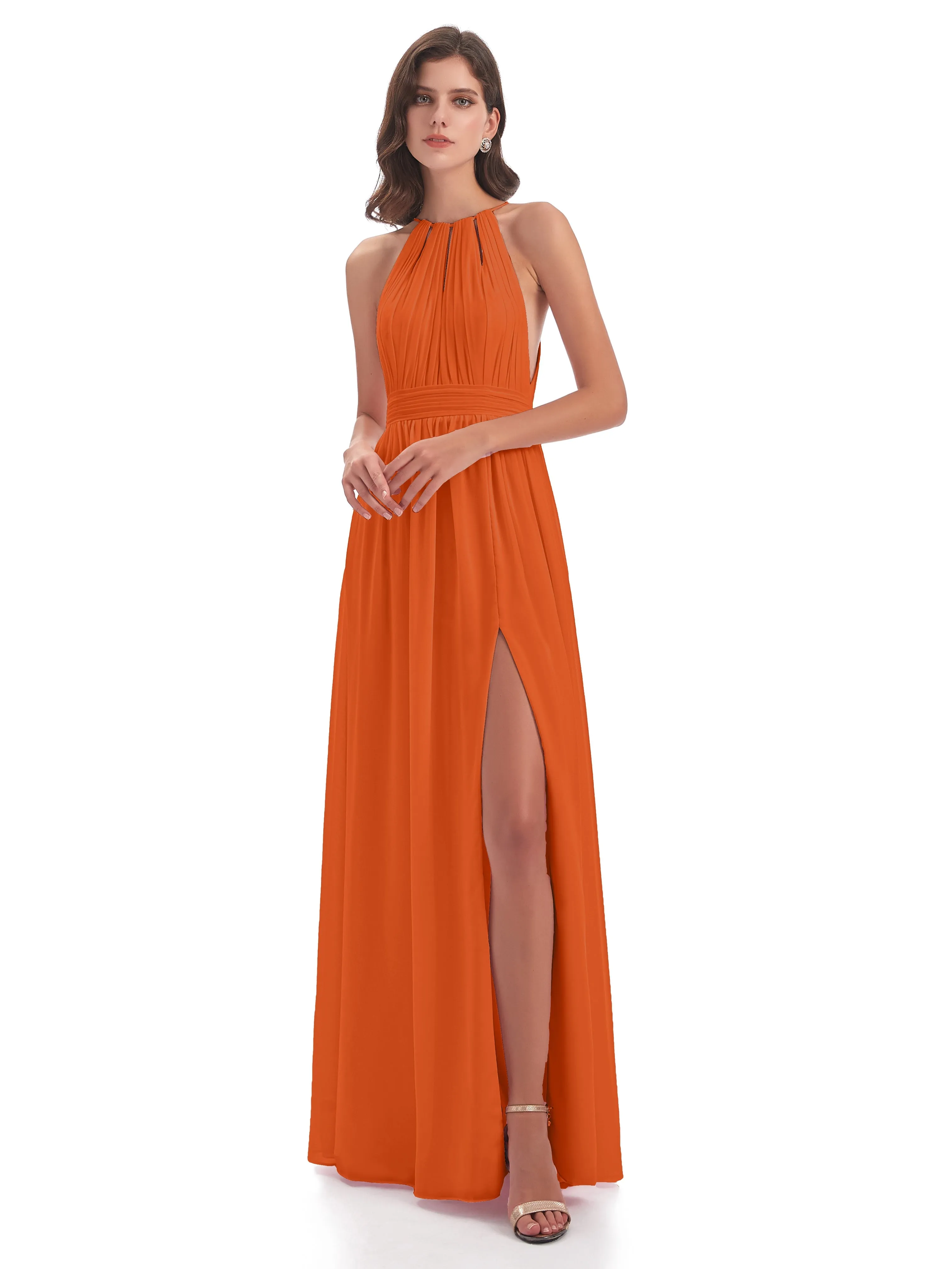 Harriet Exquisite Halter Split Long Chiffon Bridesmaid Dresses