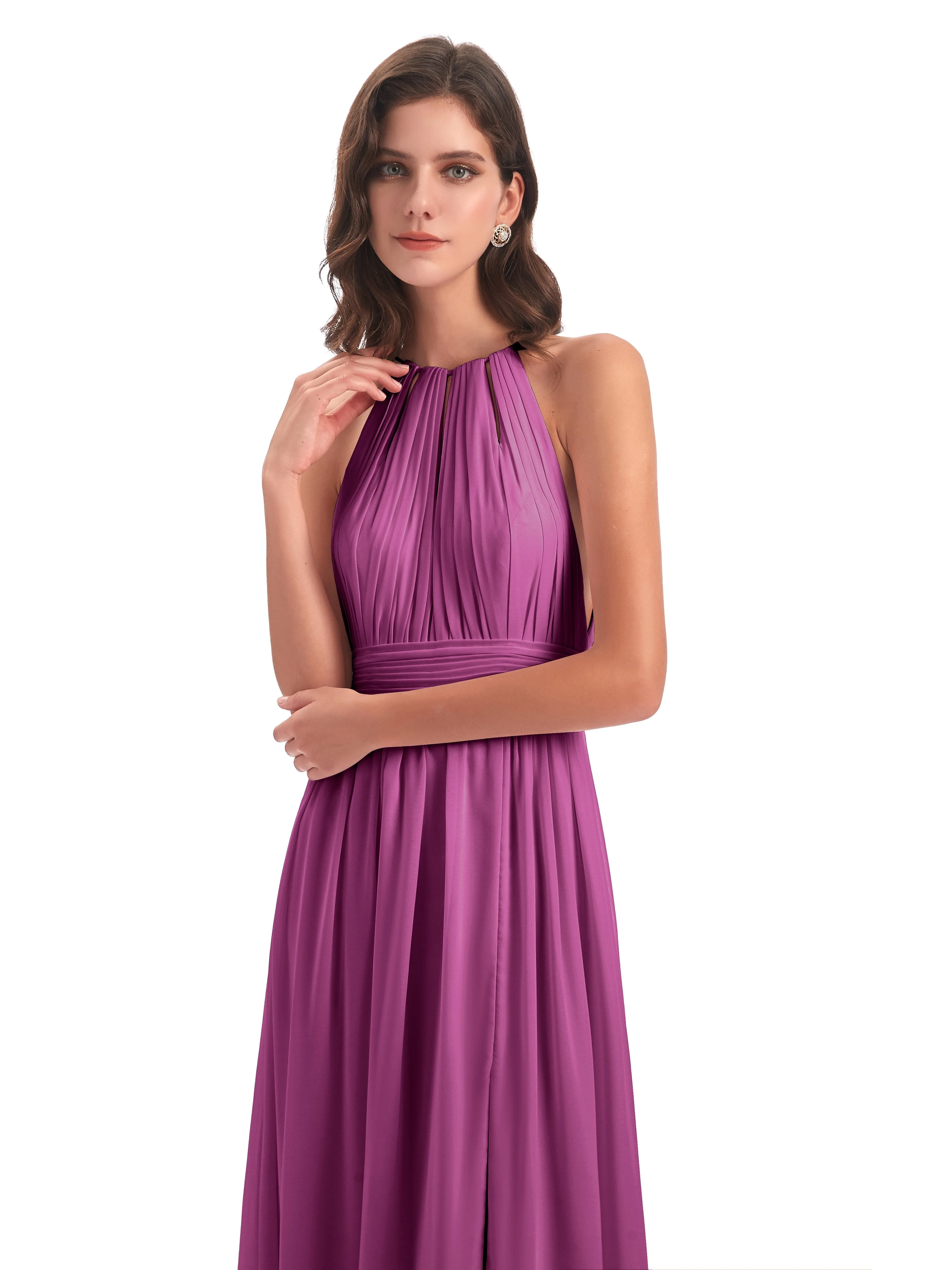 Harriet Exquisite Halter Split Long Chiffon Bridesmaid Dresses