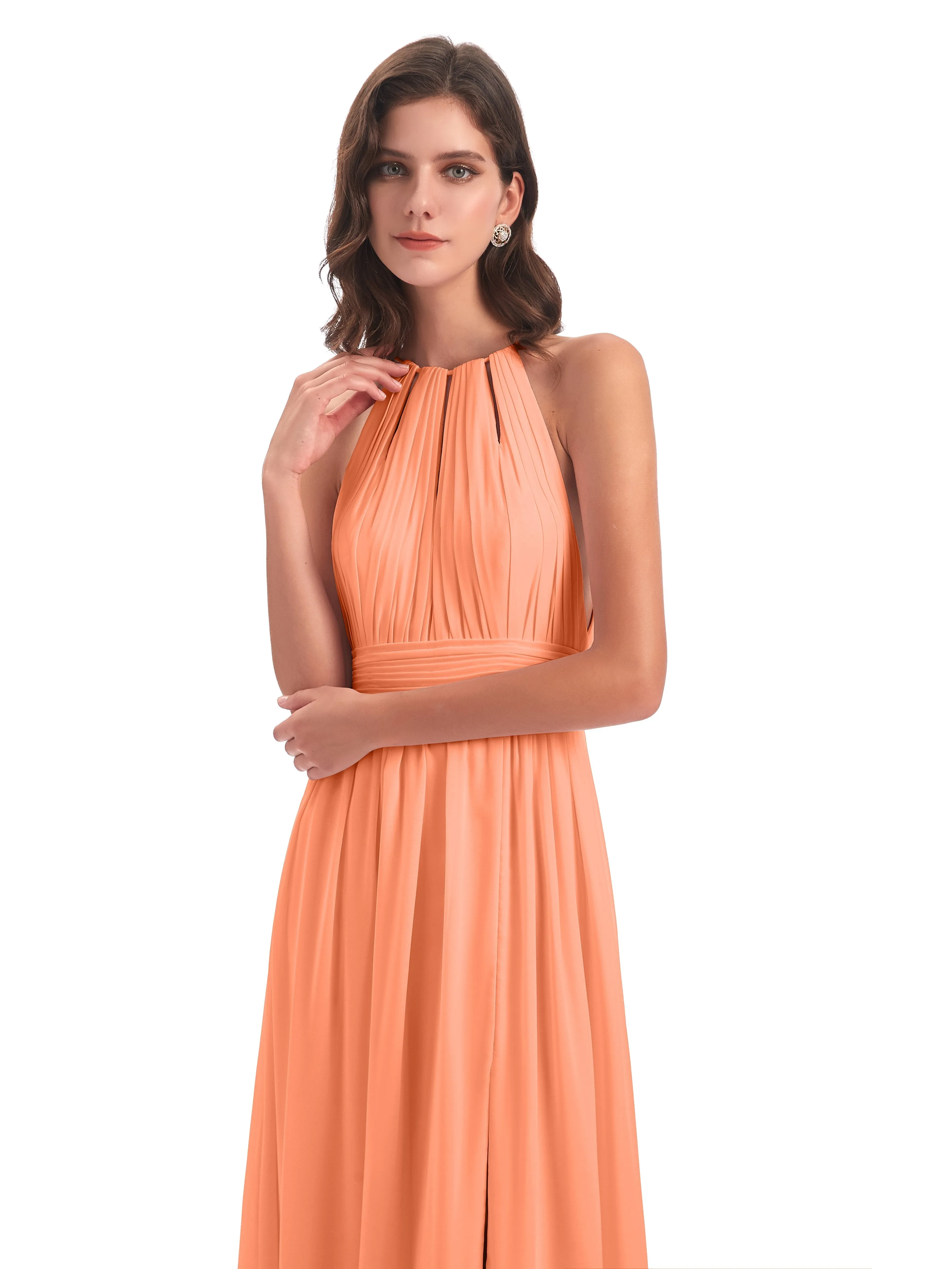 Harriet Exquisite Halter Split Long Chiffon Bridesmaid Dresses