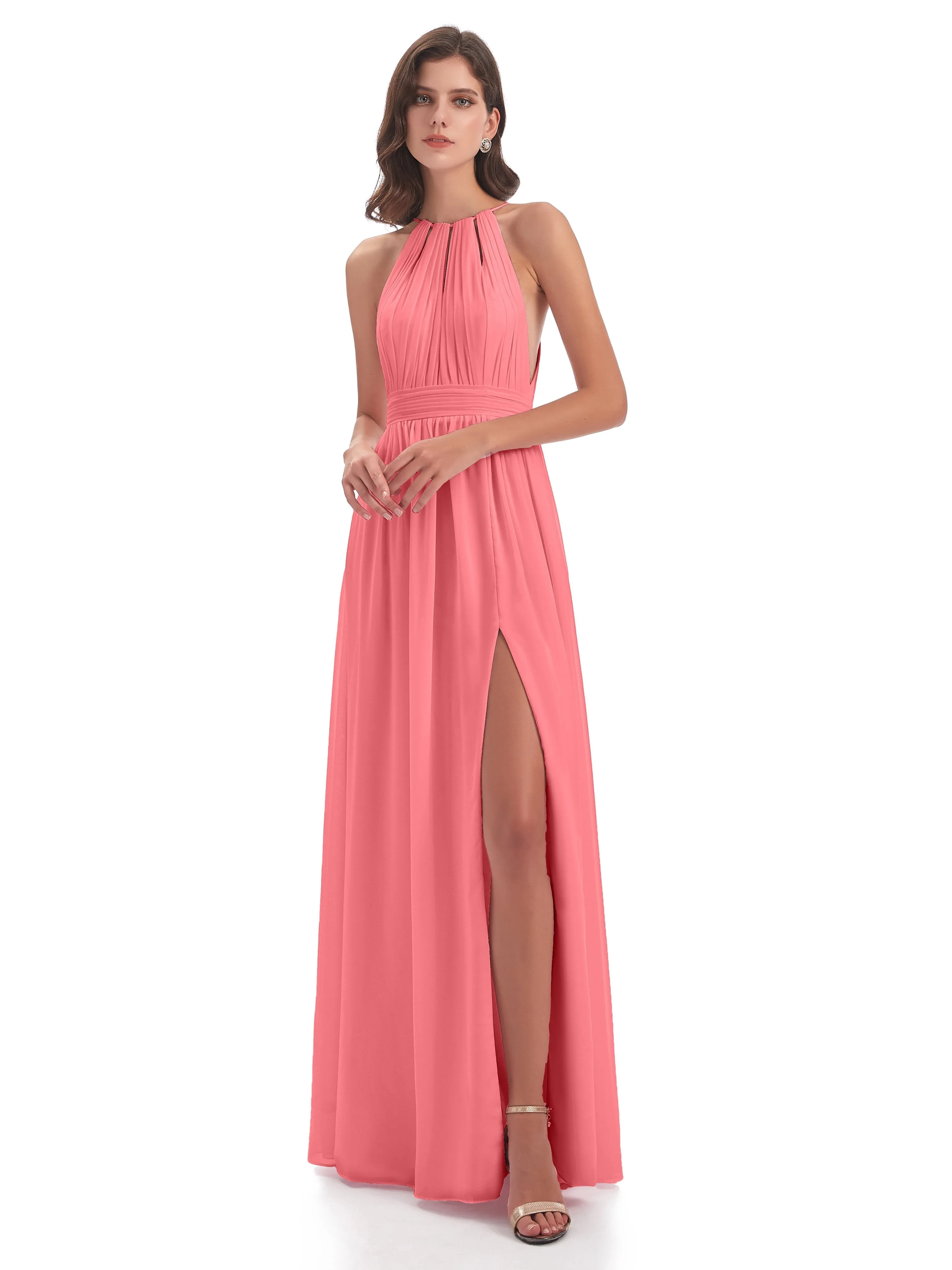 Harriet Exquisite Halter Split Long Chiffon Bridesmaid Dresses