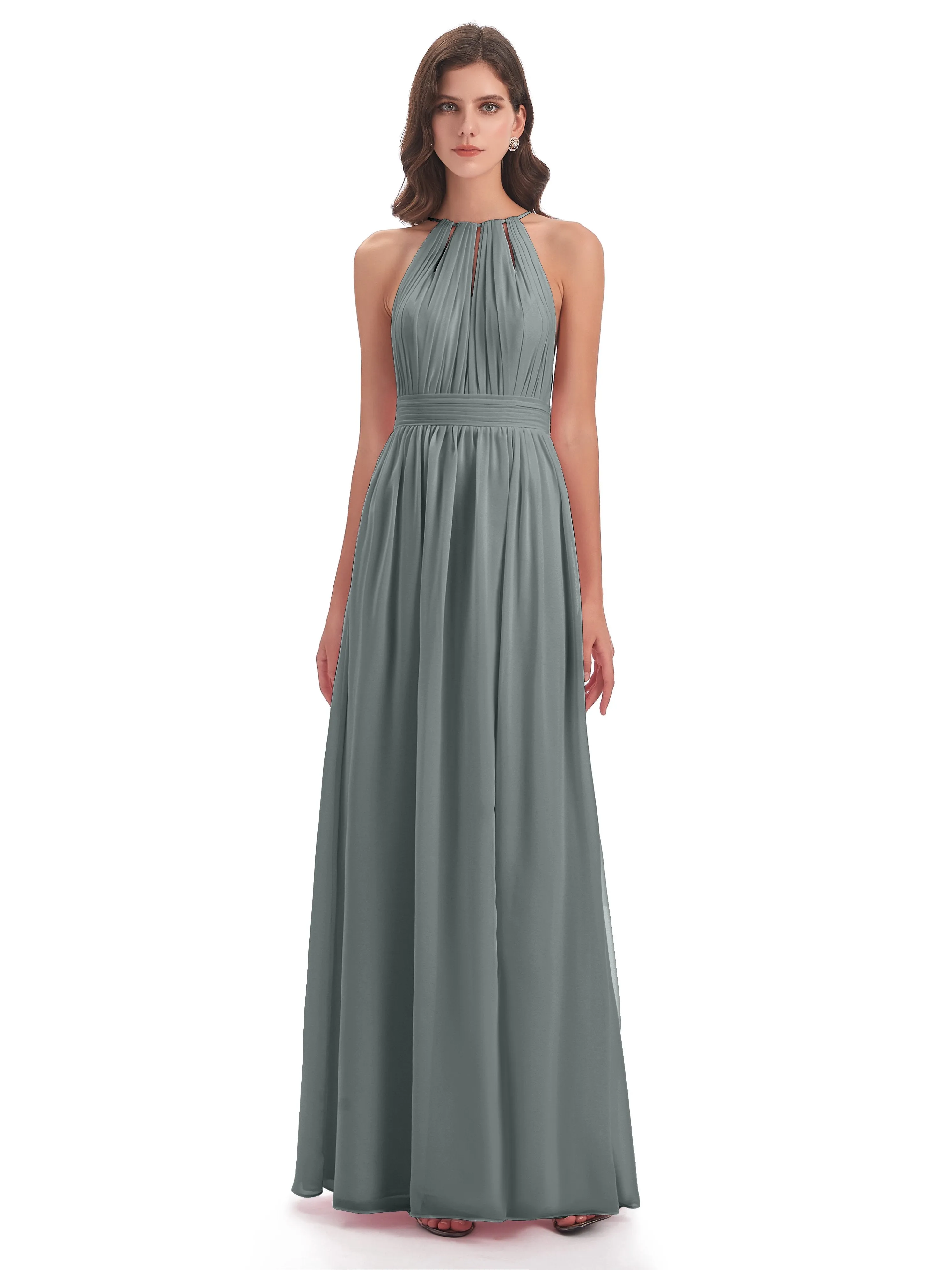 Harriet Exquisite Halter Split Long Chiffon Bridesmaid Dresses