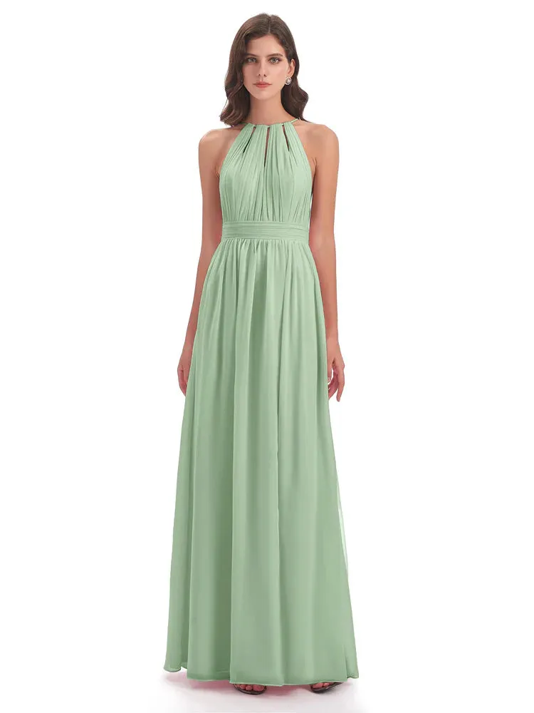 Harriet Exquisite Halter Split Long Chiffon Bridesmaid Dresses