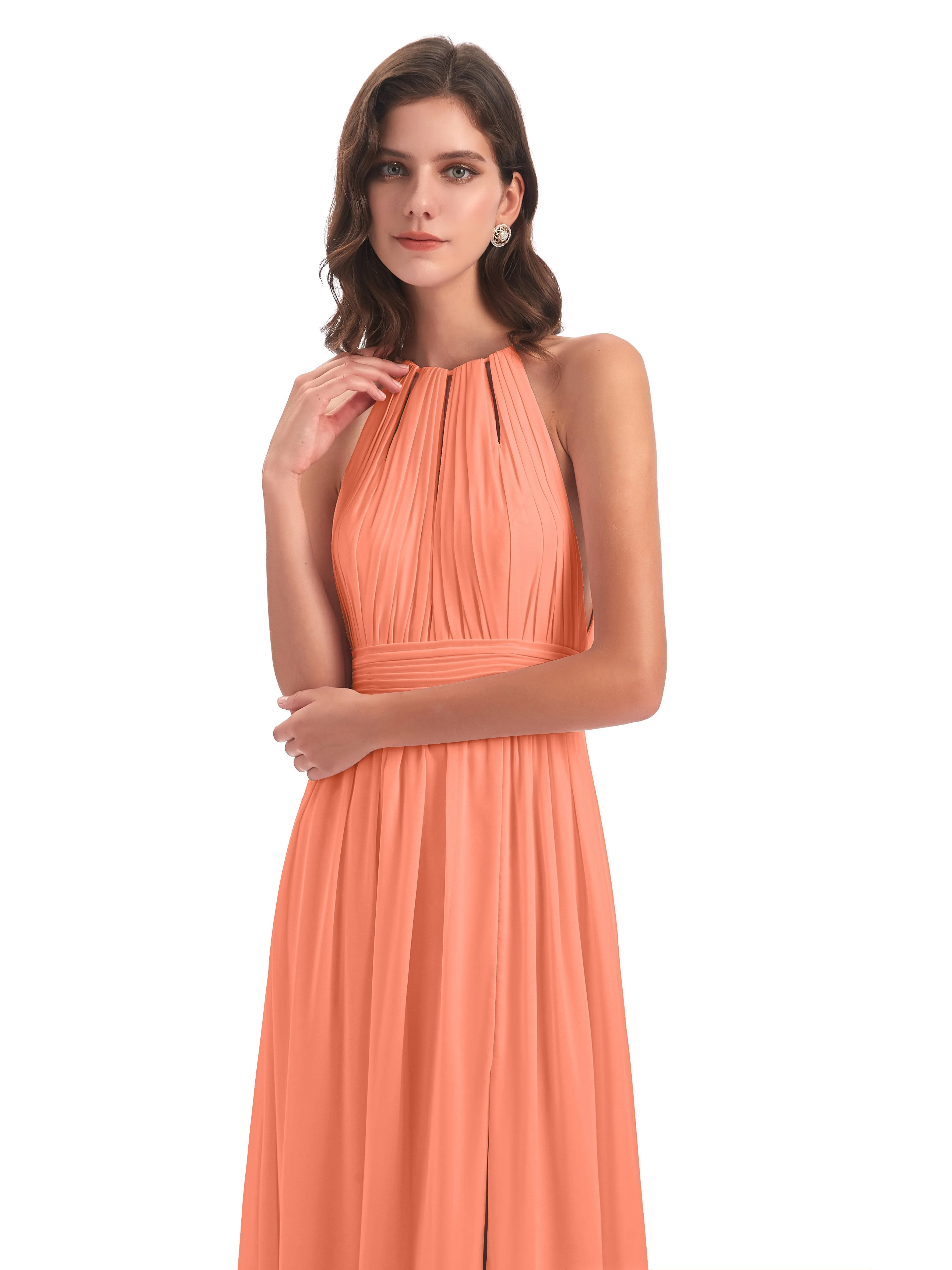 Harriet Exquisite Halter Split Long Chiffon Bridesmaid Dresses