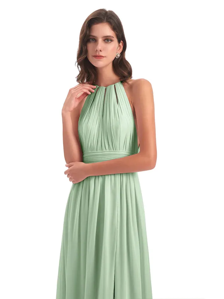 Harriet Exquisite Halter Split Long Chiffon Bridesmaid Dresses