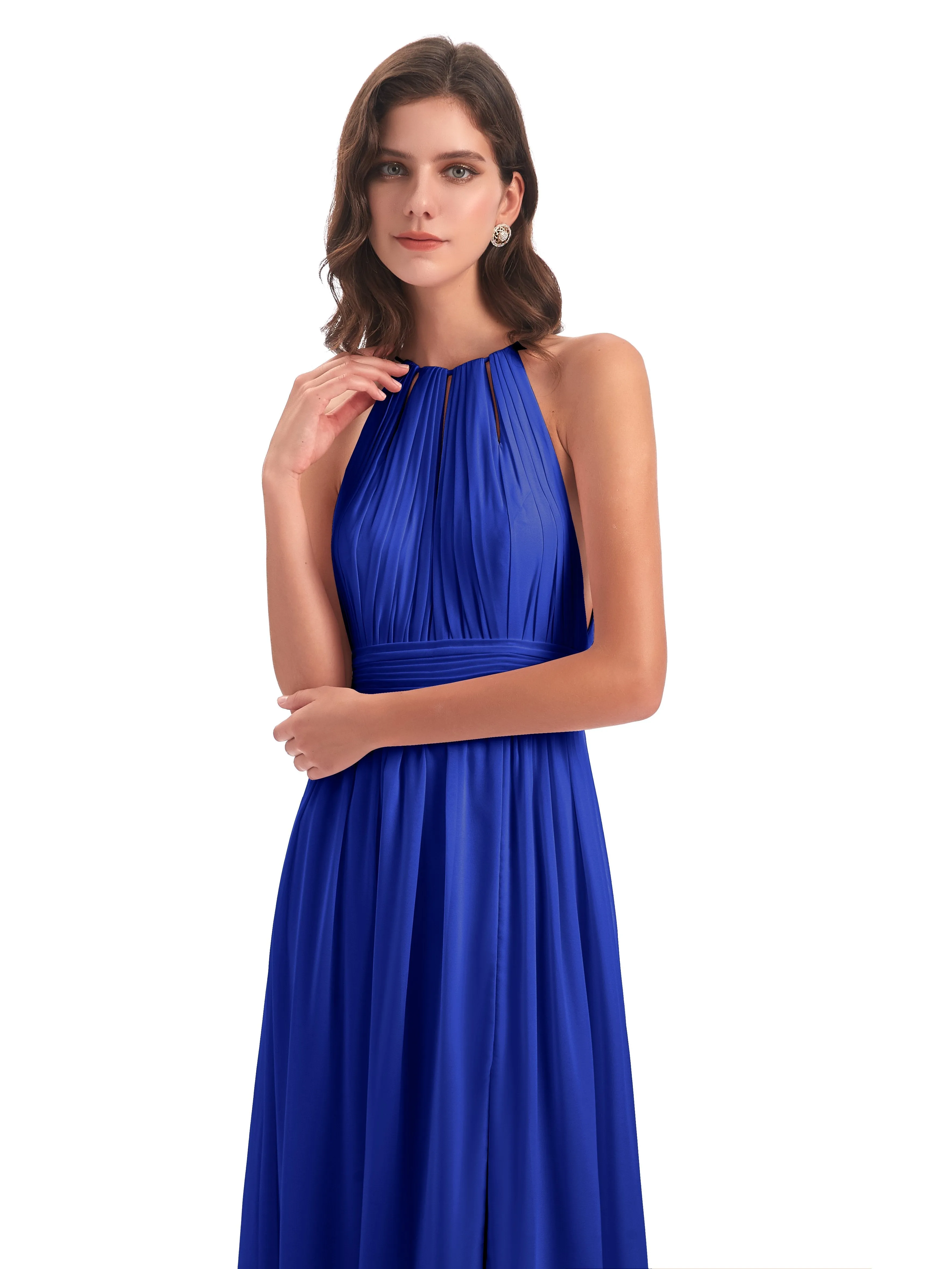 Harriet Exquisite Halter Split Long Chiffon Bridesmaid Dresses