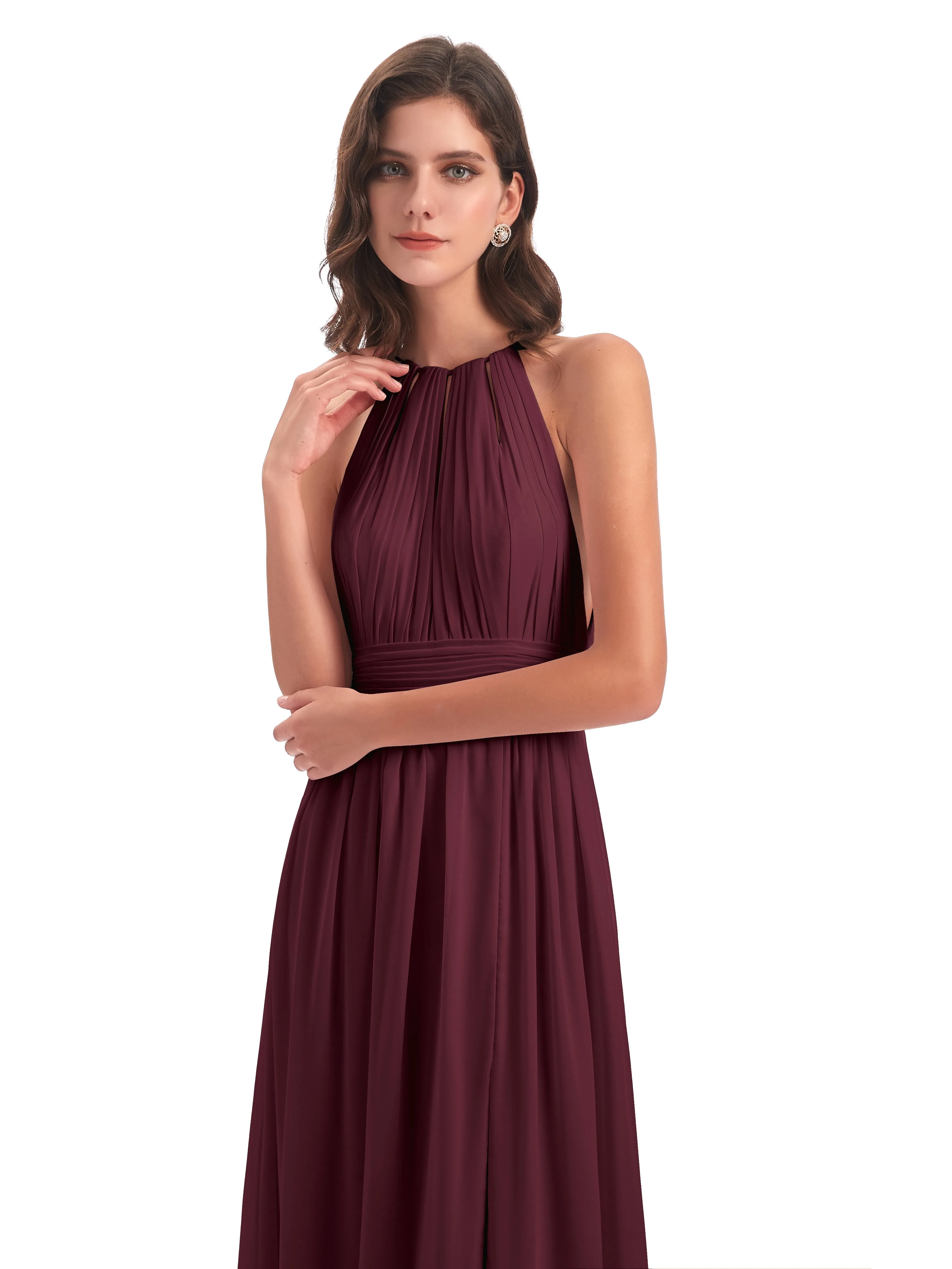 Harriet Exquisite Halter Split Long Chiffon Bridesmaid Dresses