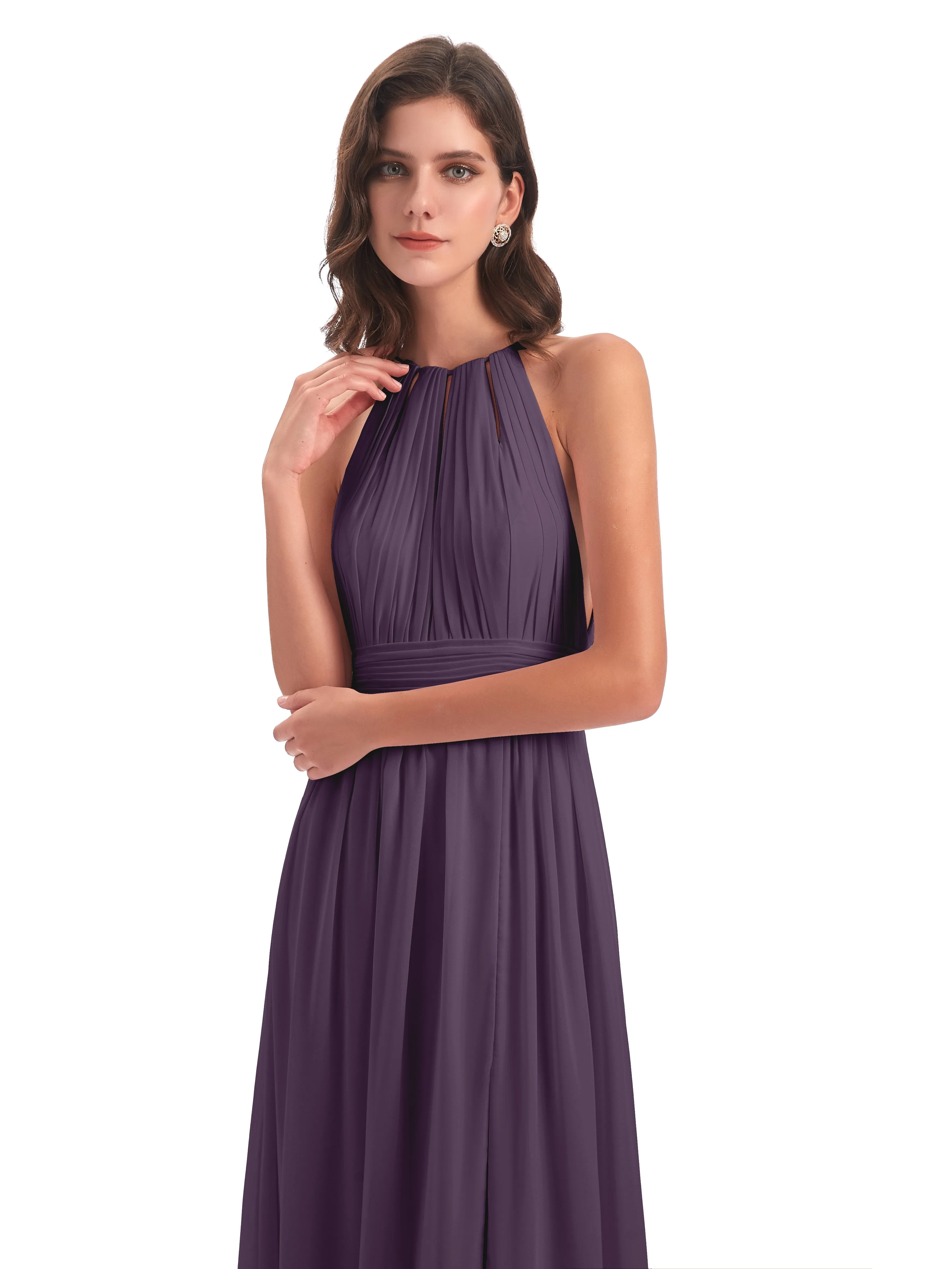 Harriet Exquisite Halter Split Long Chiffon Bridesmaid Dresses