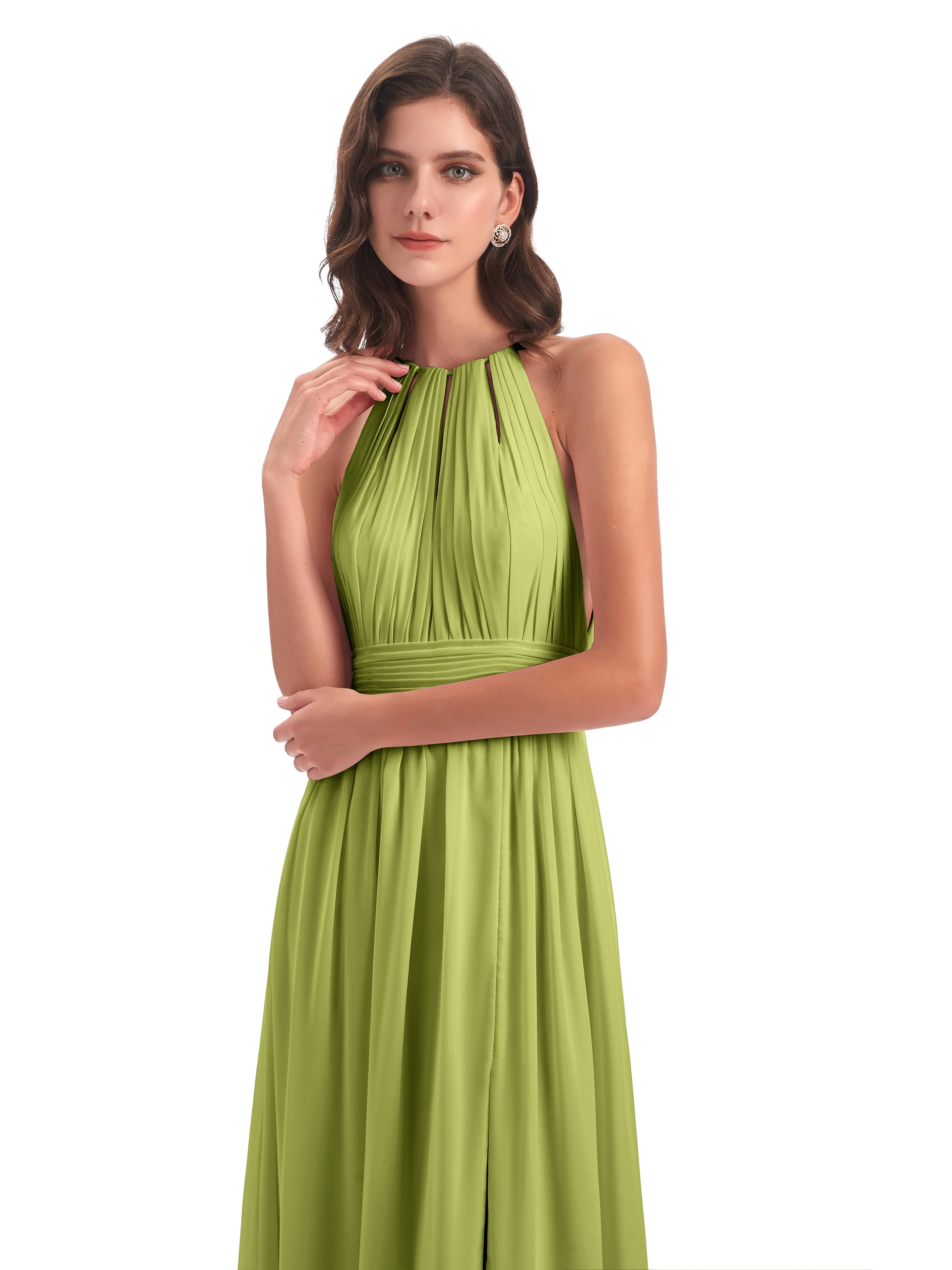 Harriet Exquisite Halter Split Long Chiffon Bridesmaid Dresses