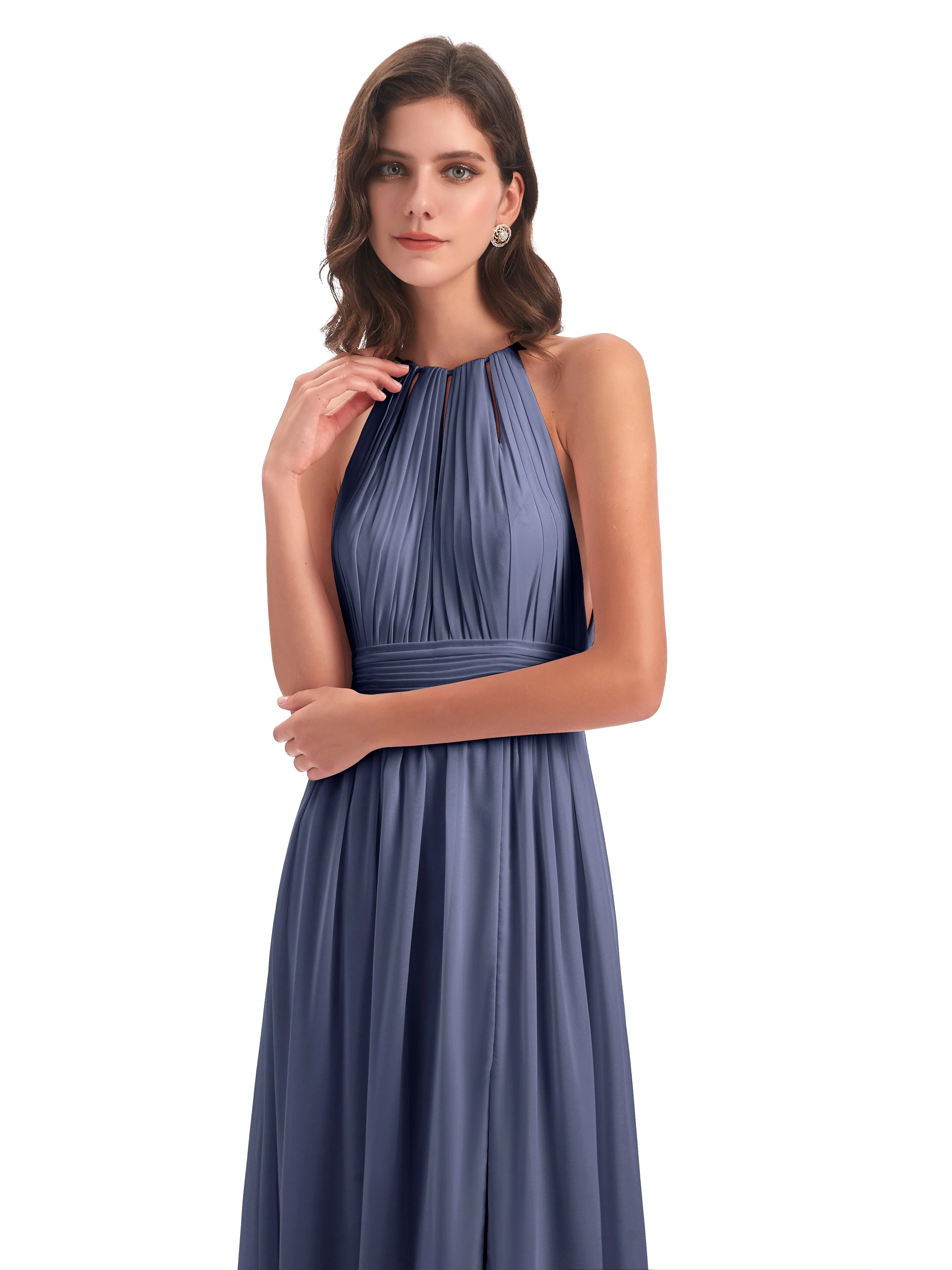 Harriet Exquisite Halter Split Long Chiffon Bridesmaid Dresses