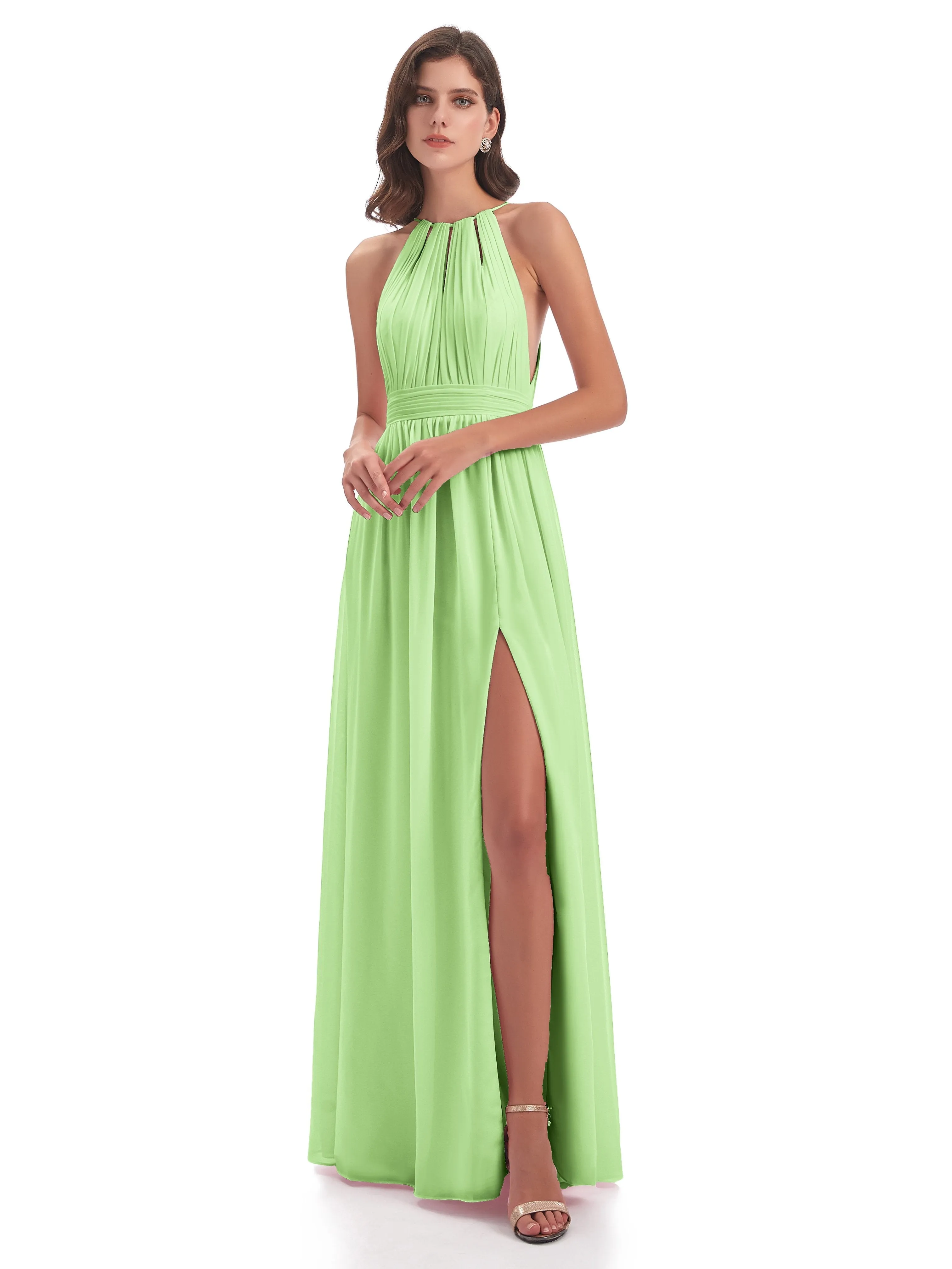 Harriet Exquisite Halter Split Long Chiffon Bridesmaid Dresses