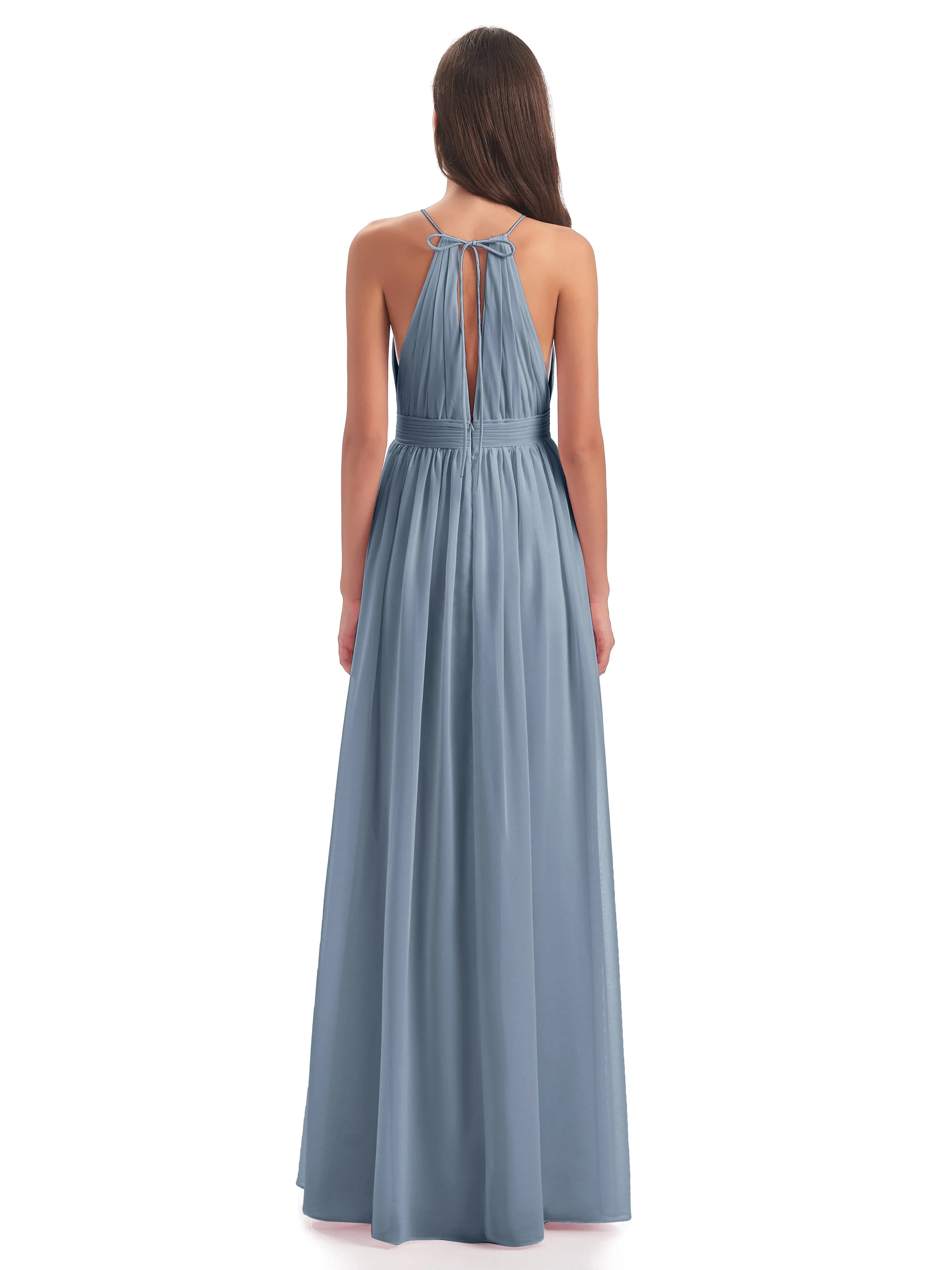 Harriet Exquisite Halter Split Long Chiffon Bridesmaid Dresses