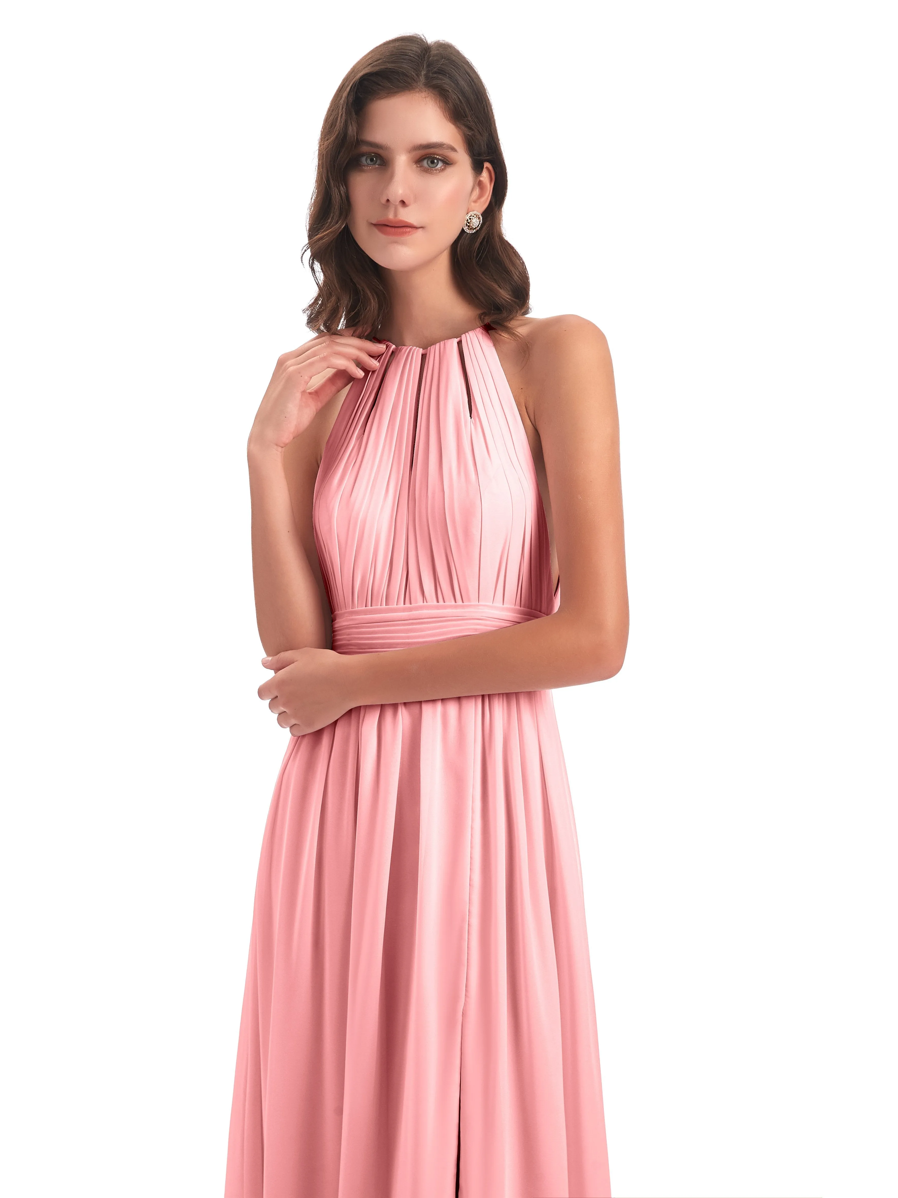 Harriet Exquisite Halter Split Long Chiffon Bridesmaid Dresses